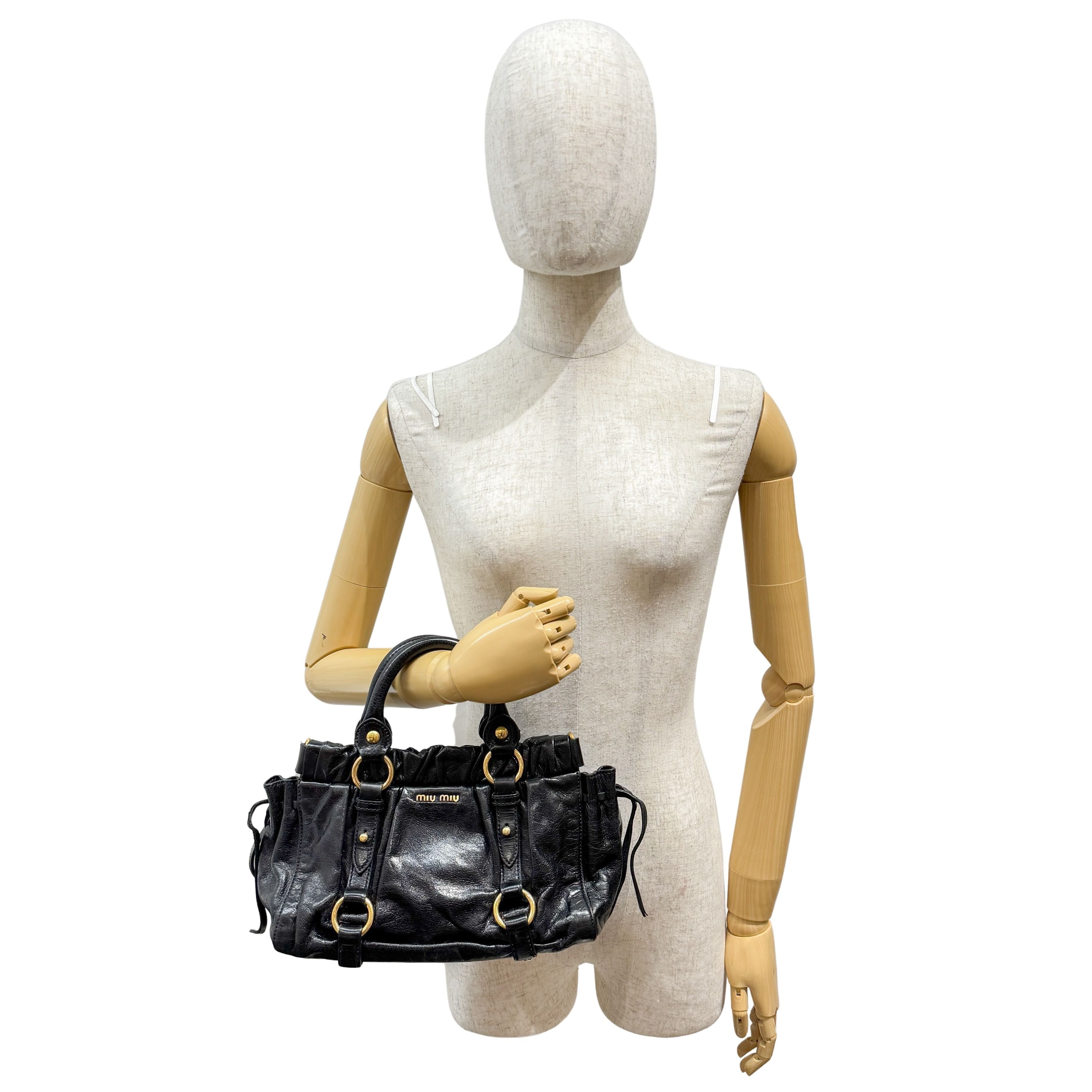 Mini Vitello Black Calfskin Leather Two Way Bag