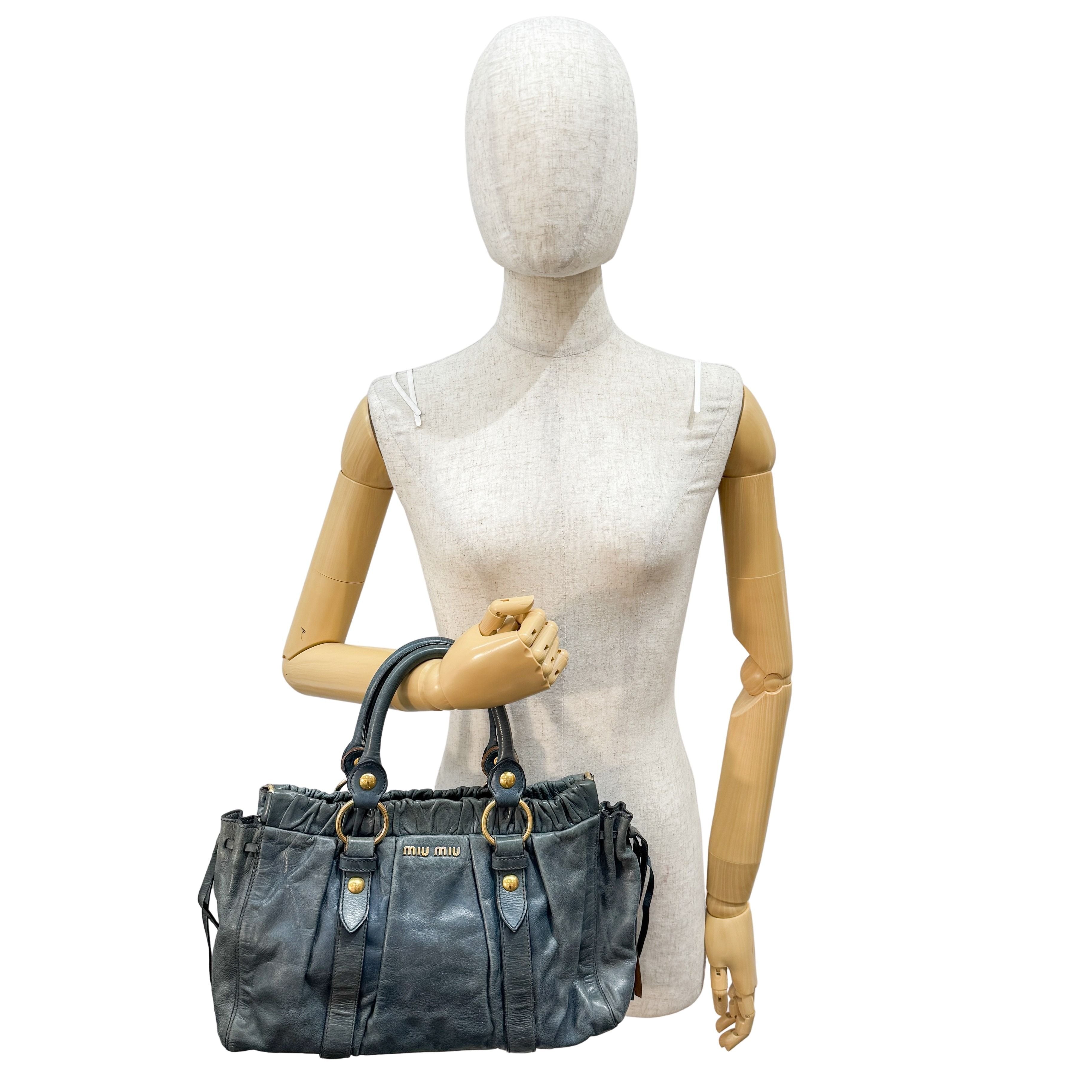 Vitello Blue Calfskin Leather Two Way Bag