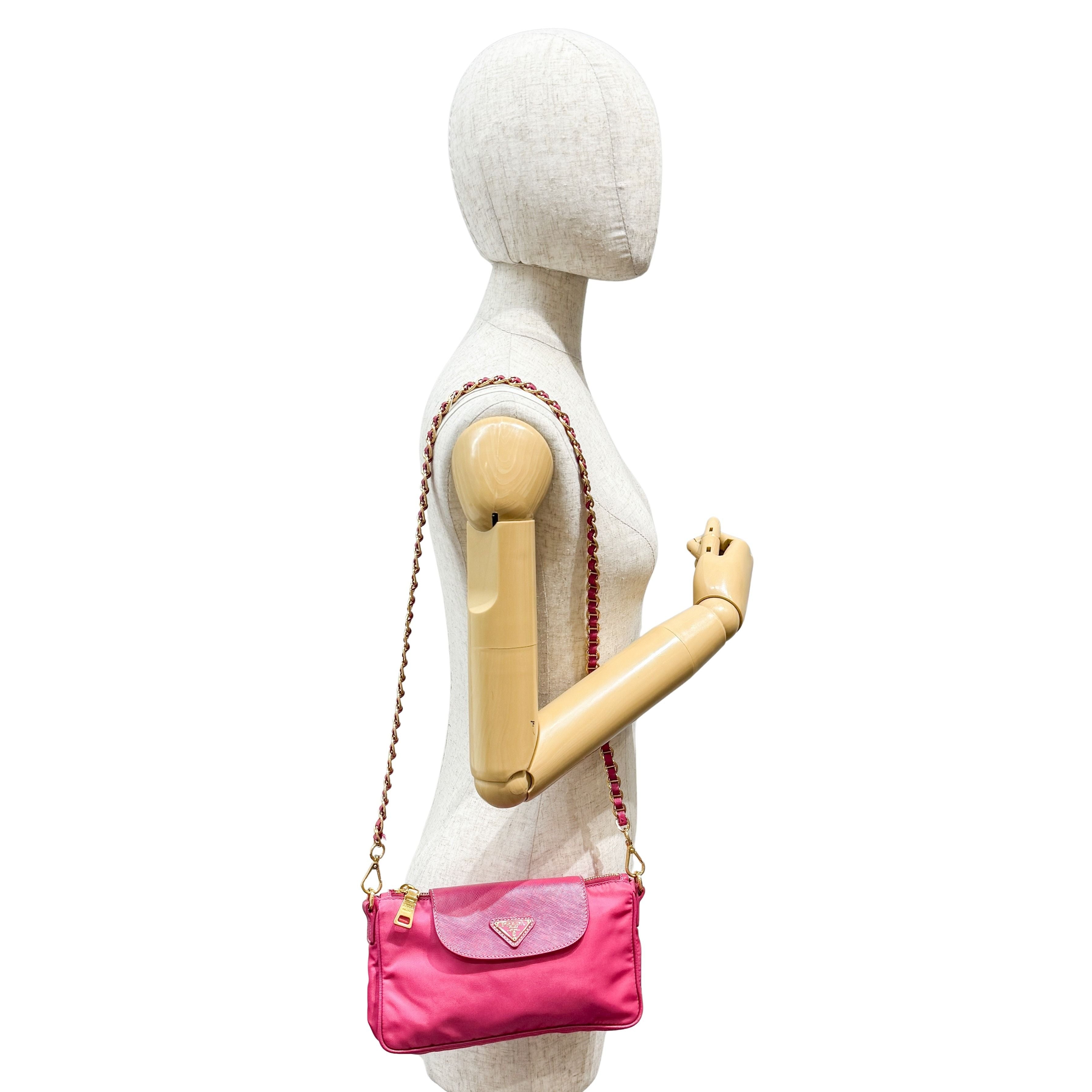 Gold Chain Pink Nylon Shoulder Bag