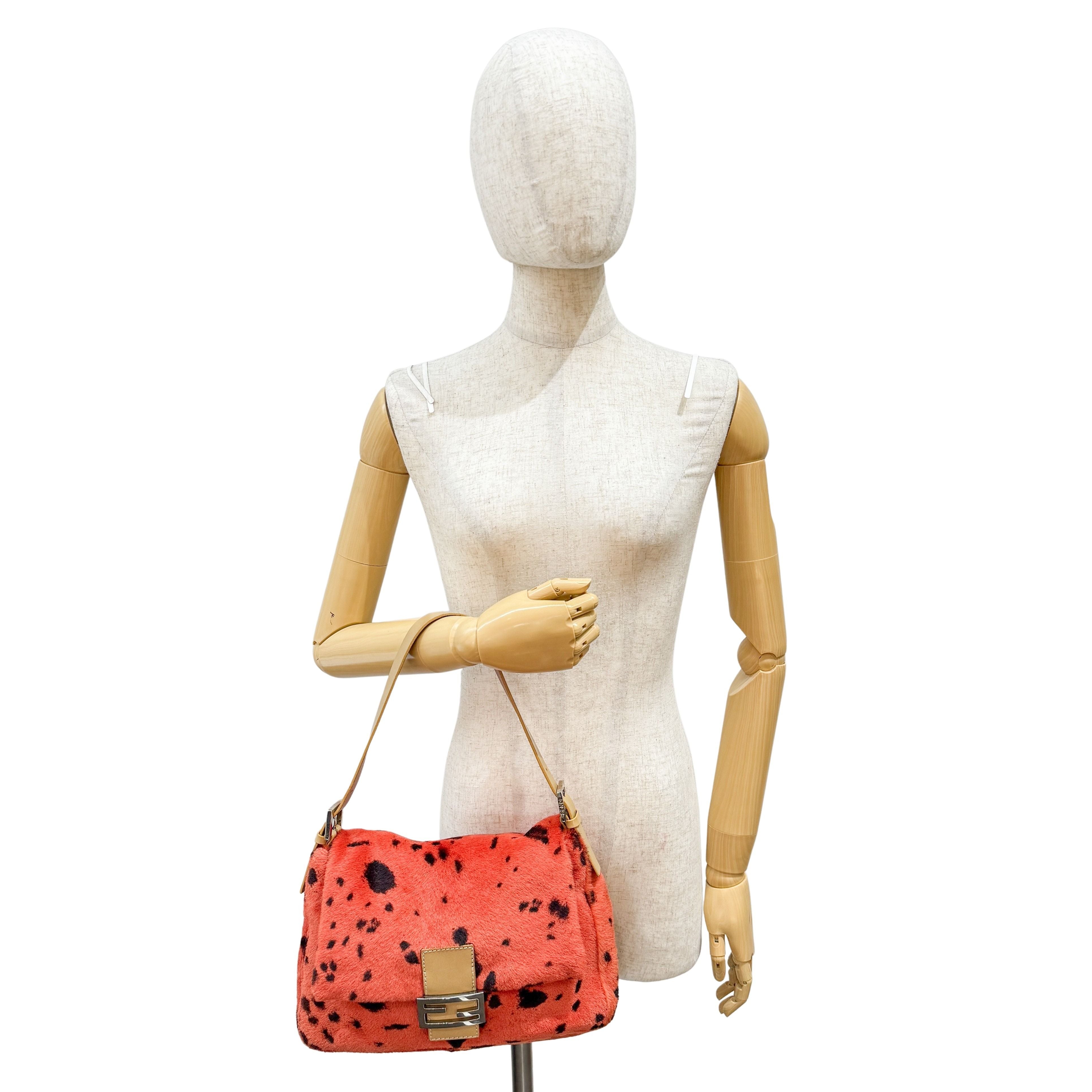 Mamma Baguette Orange Dalmatian Print Fur Shoulder Bag