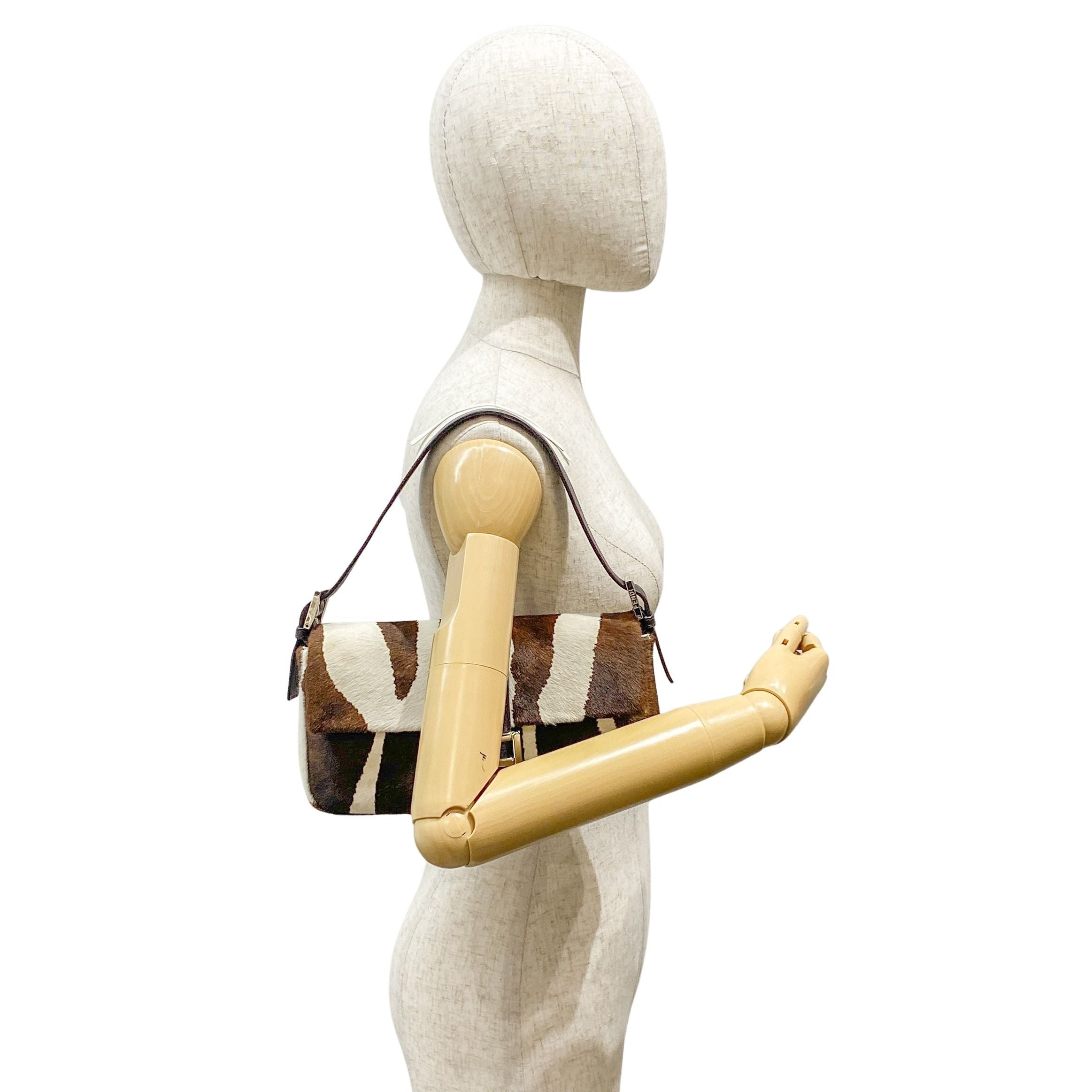 Baguette Brown Zebra Print Pony Hair Shoulder Bag