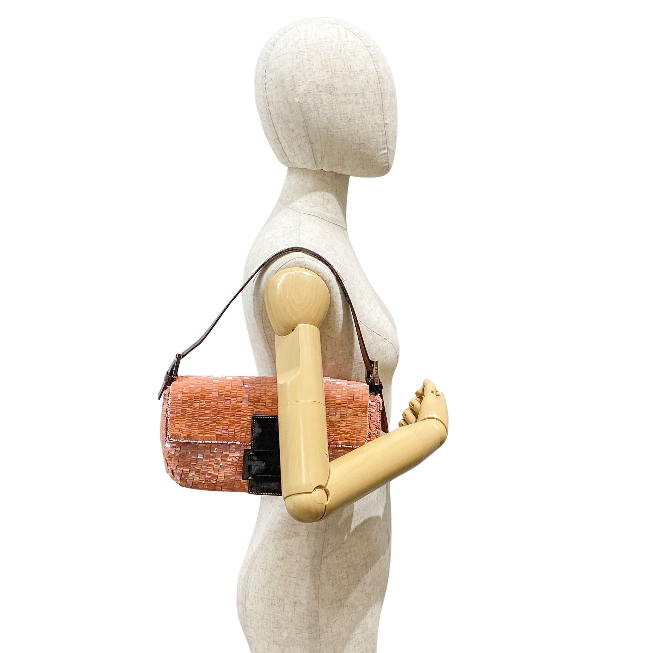 Baguette Coral Pink Sequin Shoulder Bag