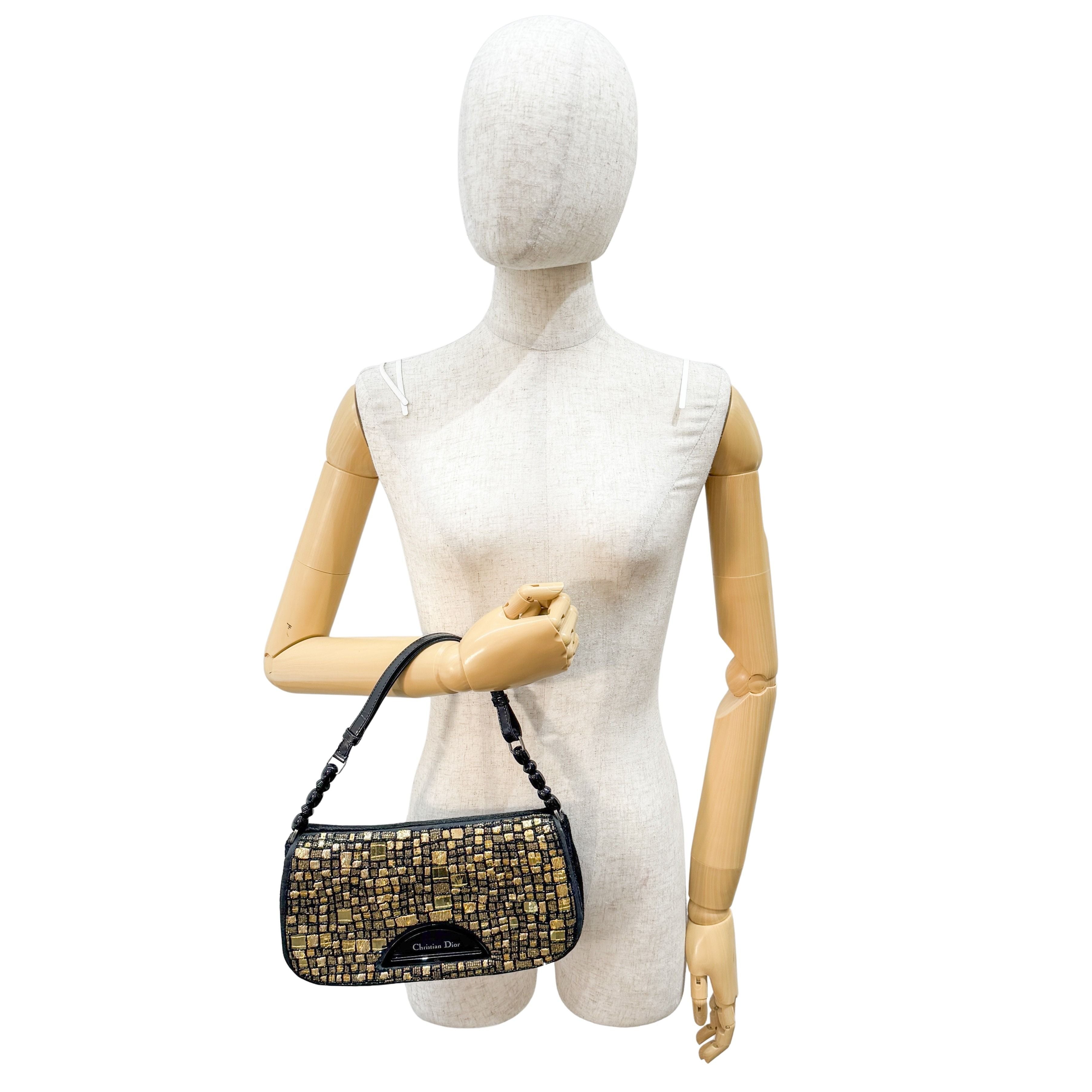 Malice Gold Beaded Pony Hair Shoulder Bag