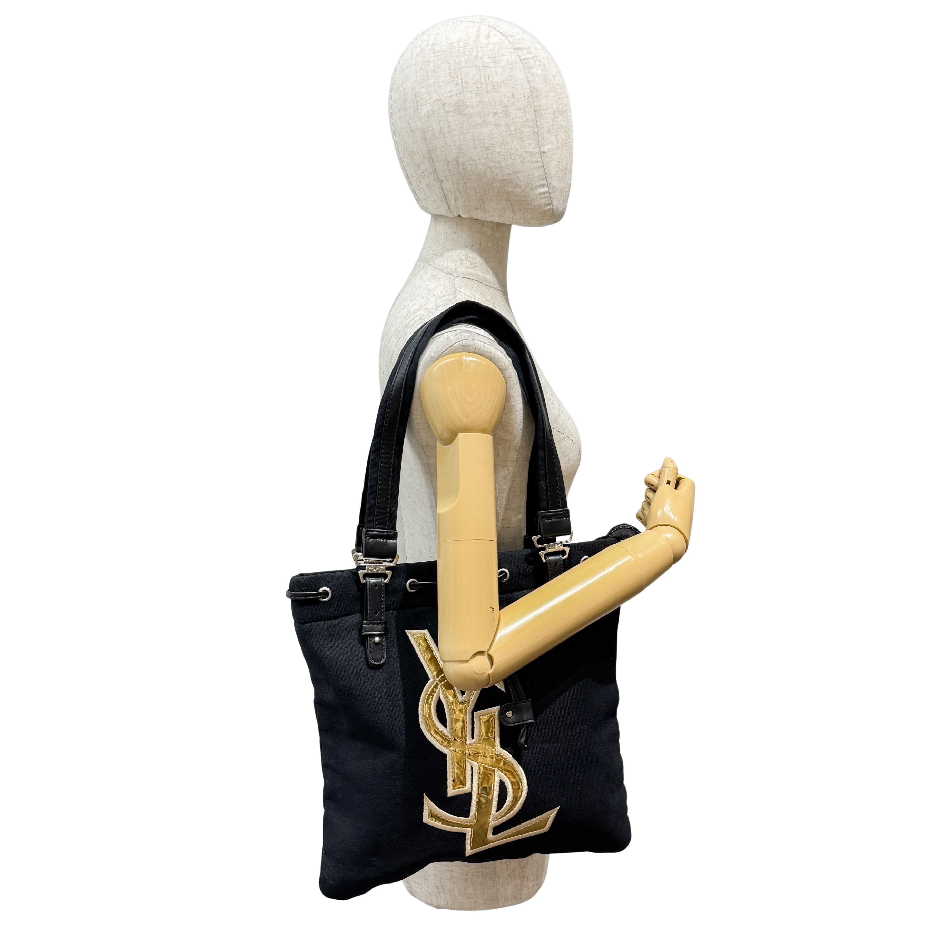 Vintage Black Canvas Shoulder Bag