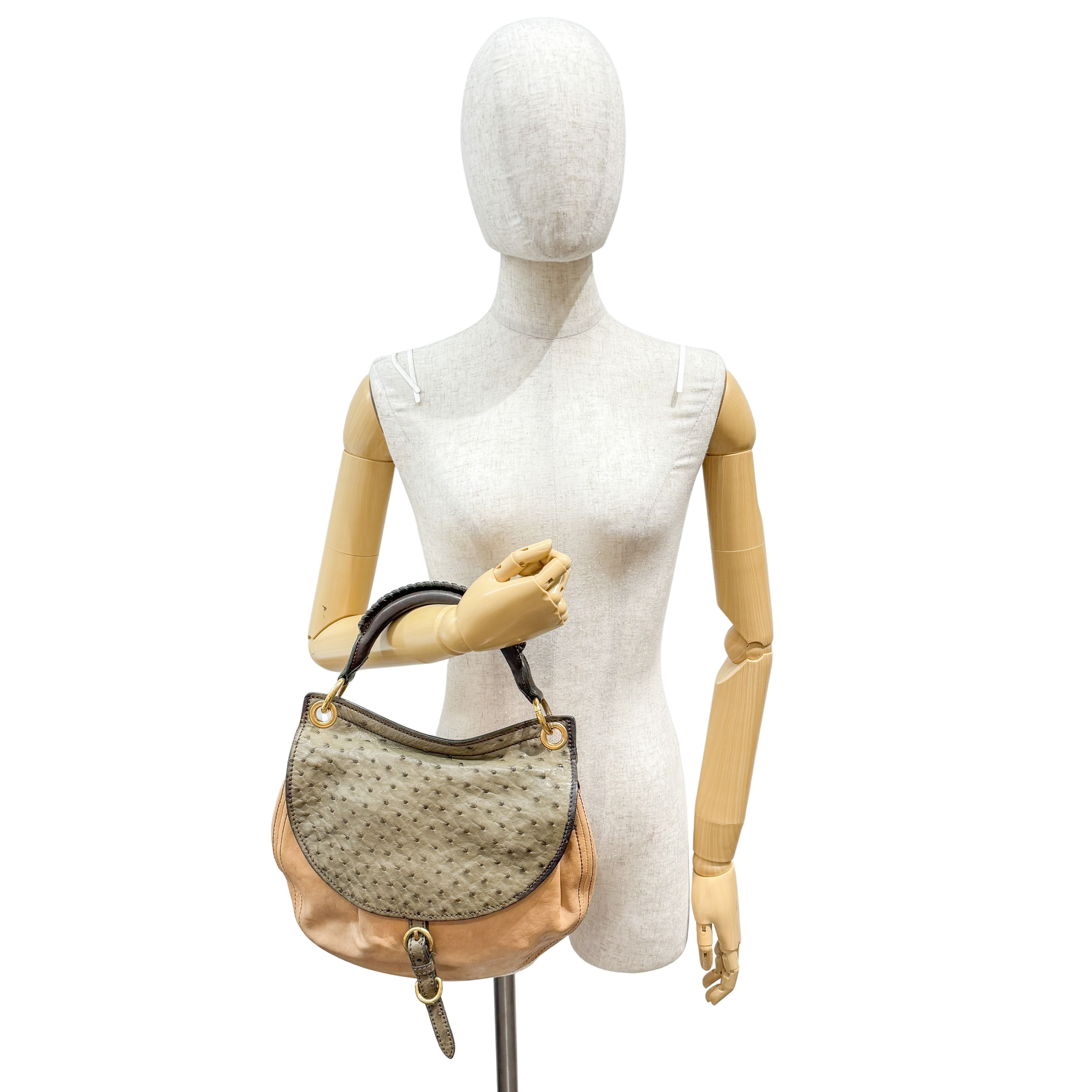 Archive Grey Ostrich Brown Leather Two Way Bag