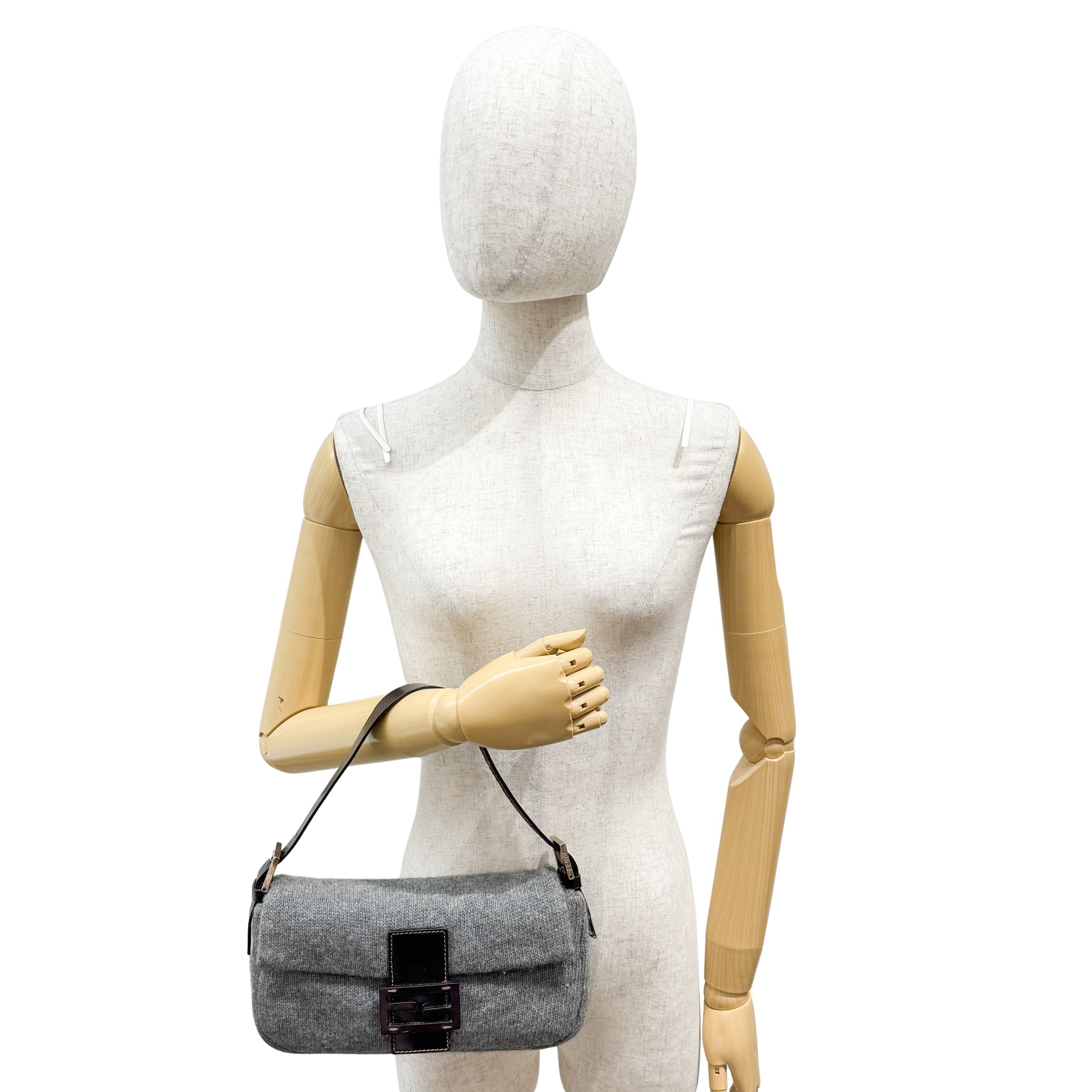 Baguette Grey Wool Shoulder Bag