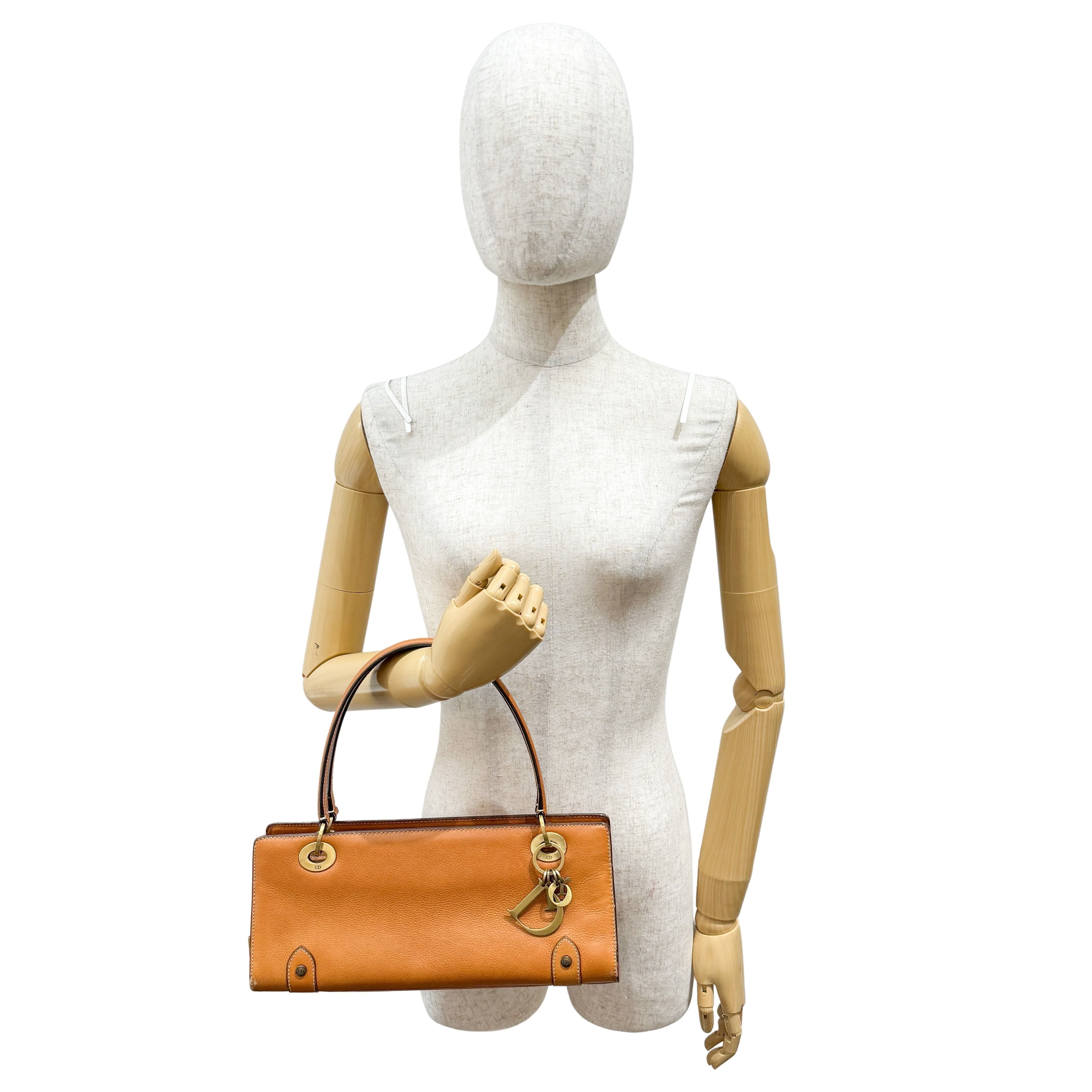 Caramel Brown Leather with Logo Charm Shoulder Bag