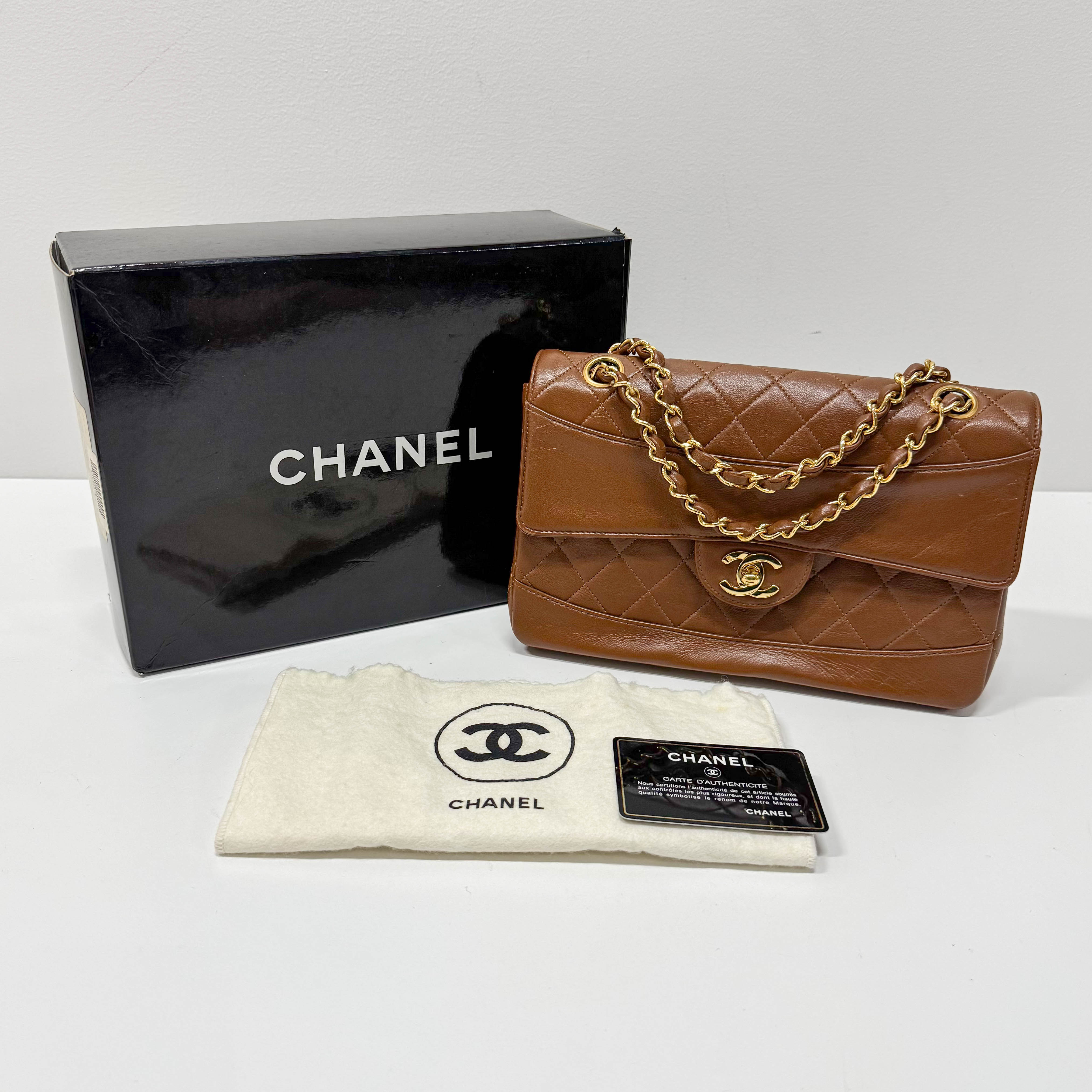 Timeless Classic Matelassé Brown Leather Shoulder Bag