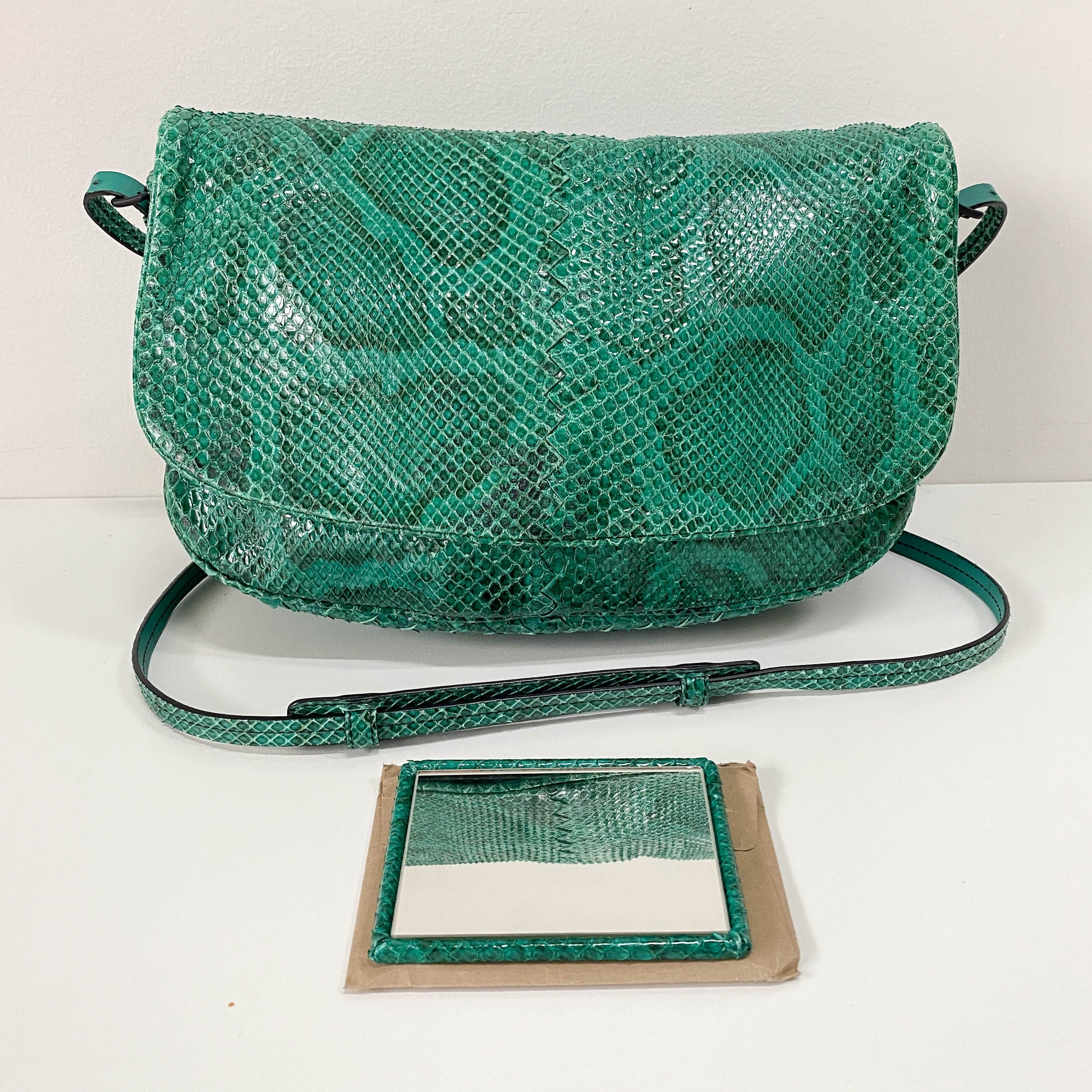 Green Embossed Snake Leather Crossbody Bag