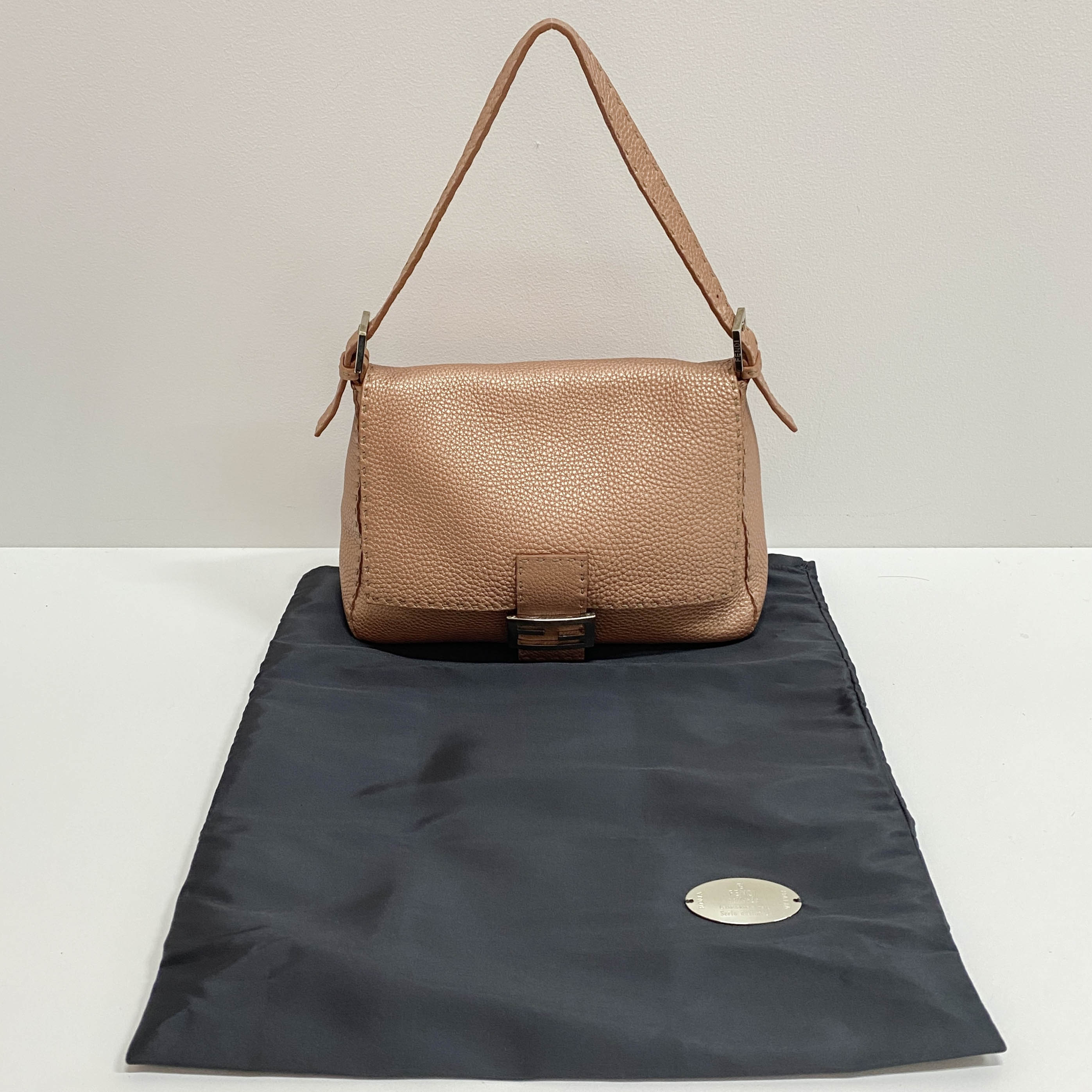 Mamma Baguette Rose Gold Leather Shoulder Bag