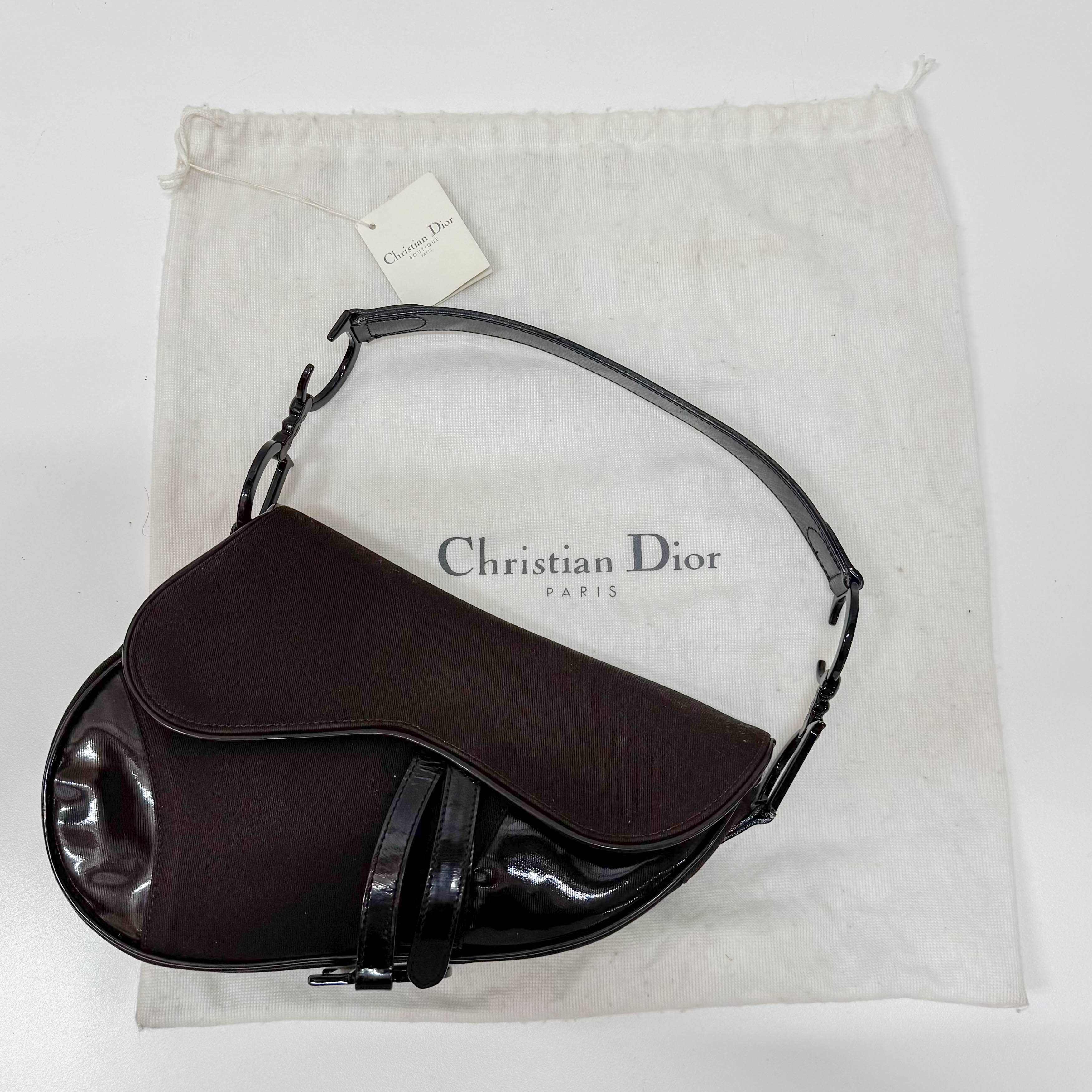 Saddle Brown Cotton & Patent Leather Shoulder Bag