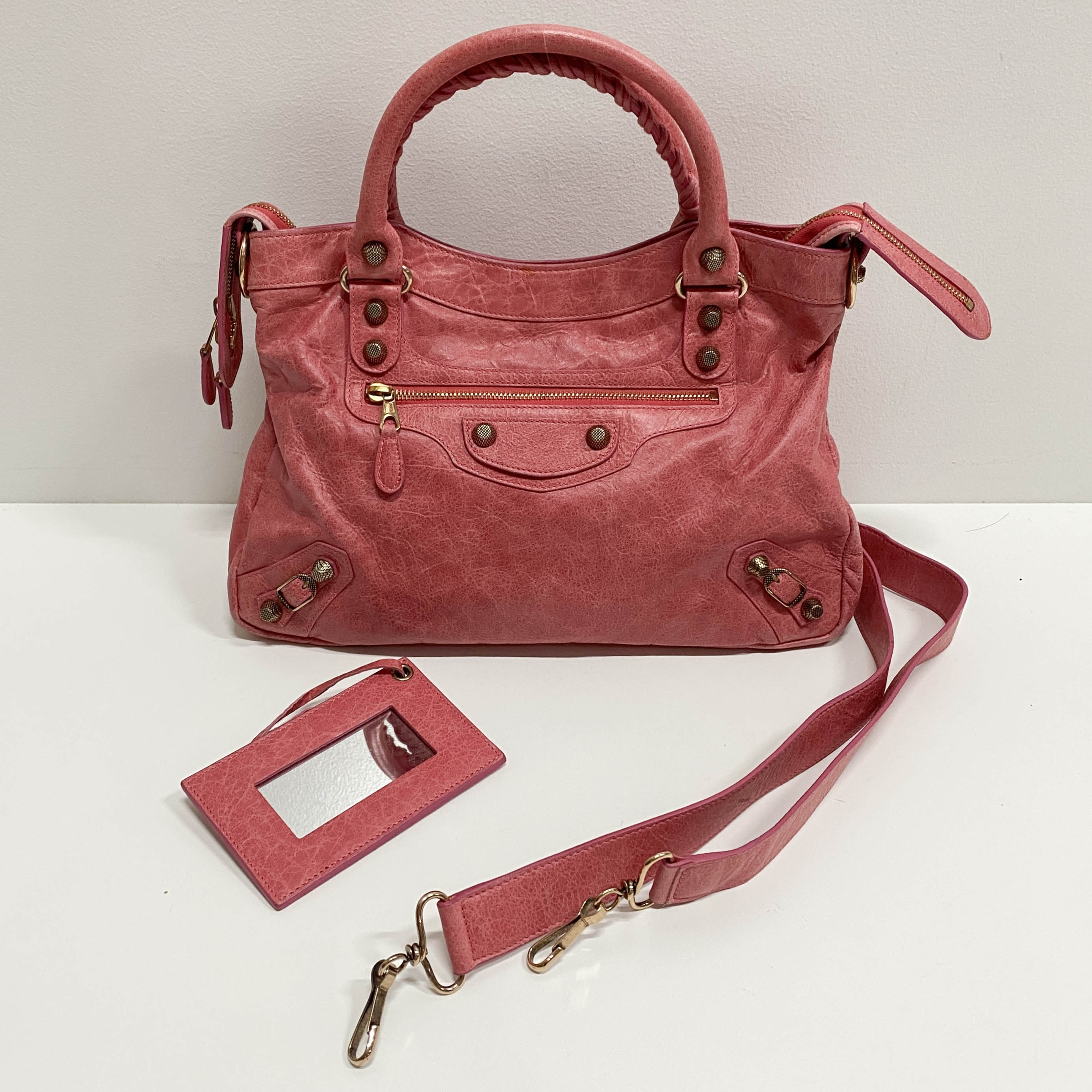 The Town Pink Calfskin Leather Two Way Bag