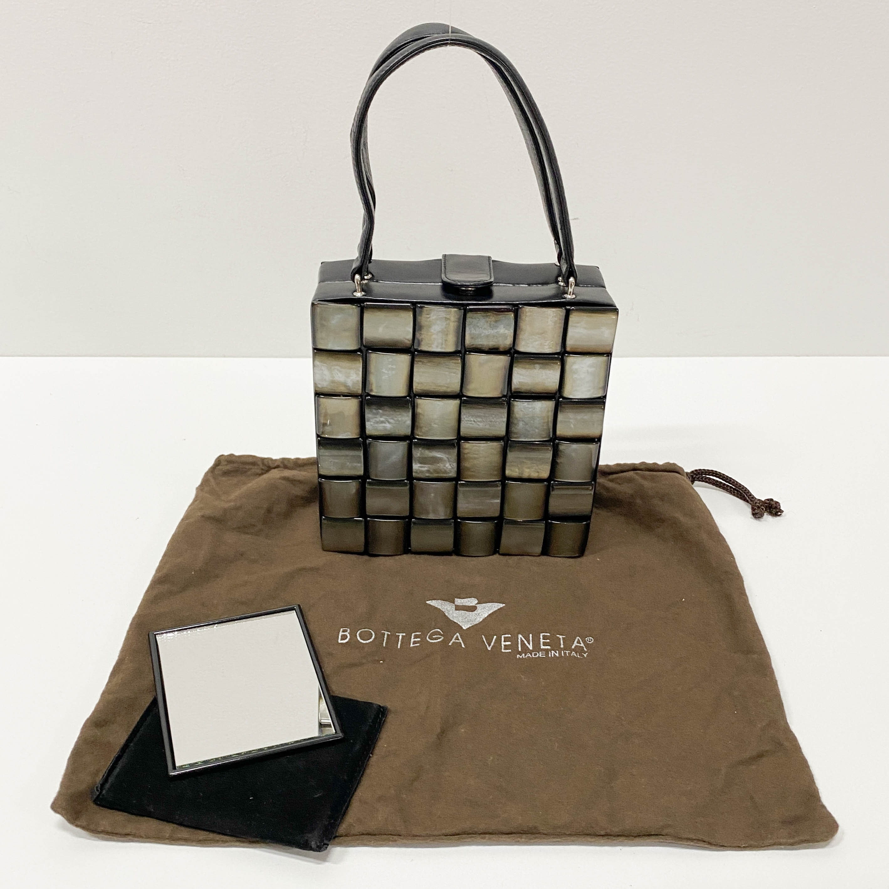 Intrecciato Black & Silver Leather Box Handbag