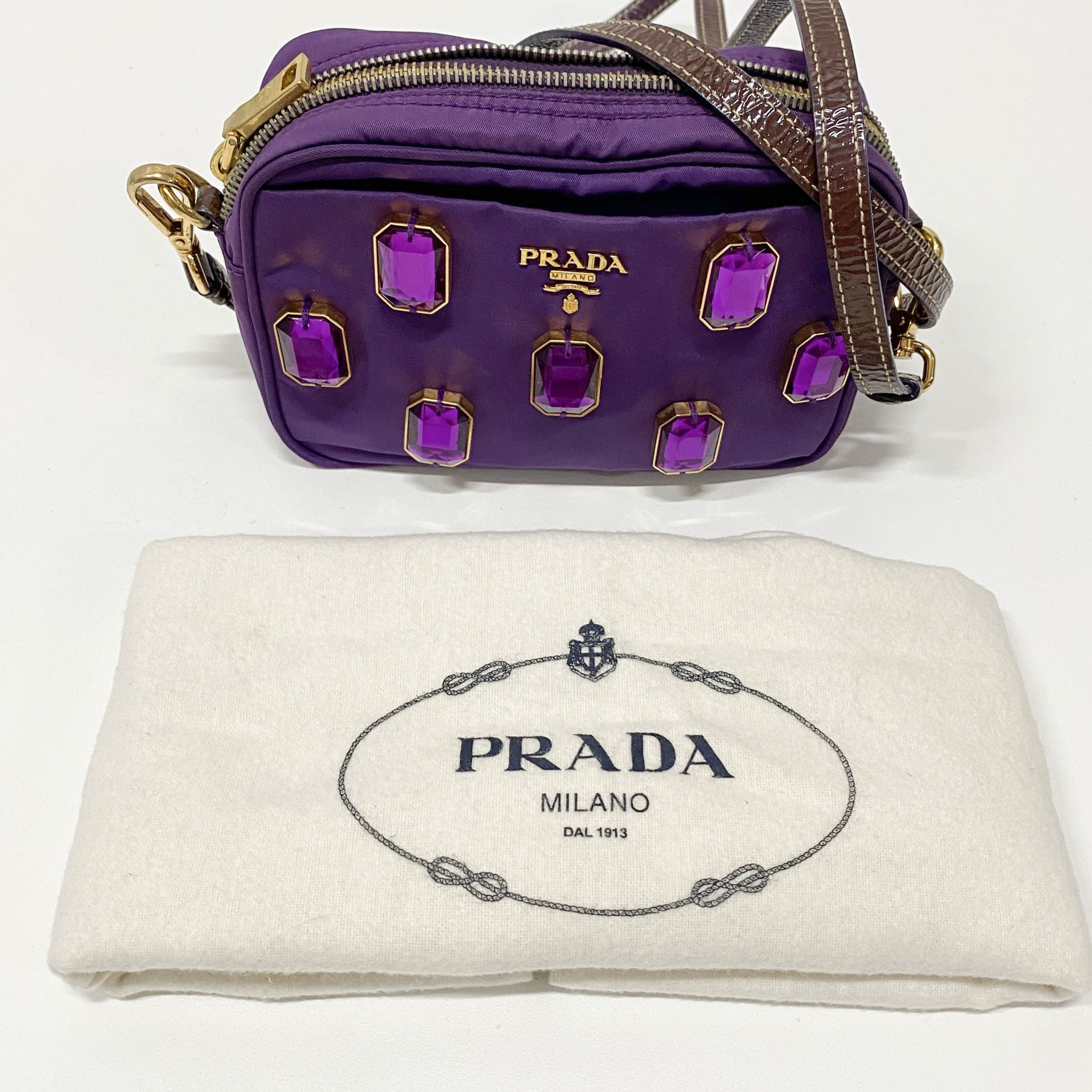 Tessuto Pietre Purple Nylon Crossbody Bag