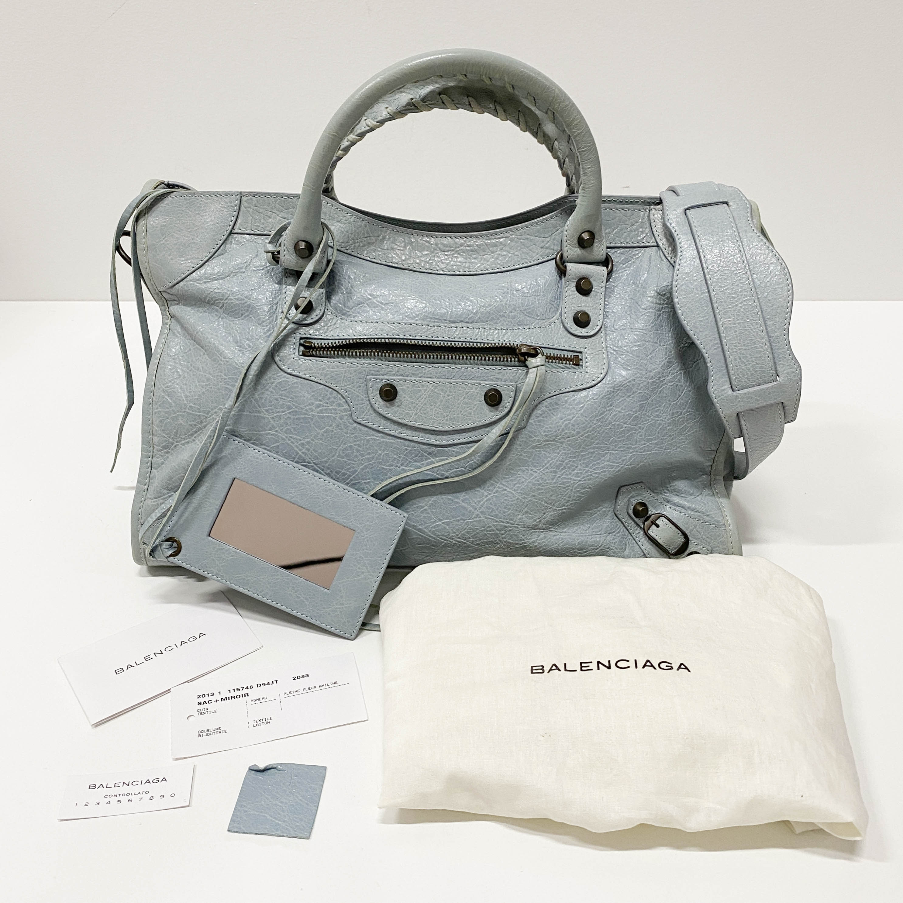 The City Blue Calfskin Leather Two Way Bag