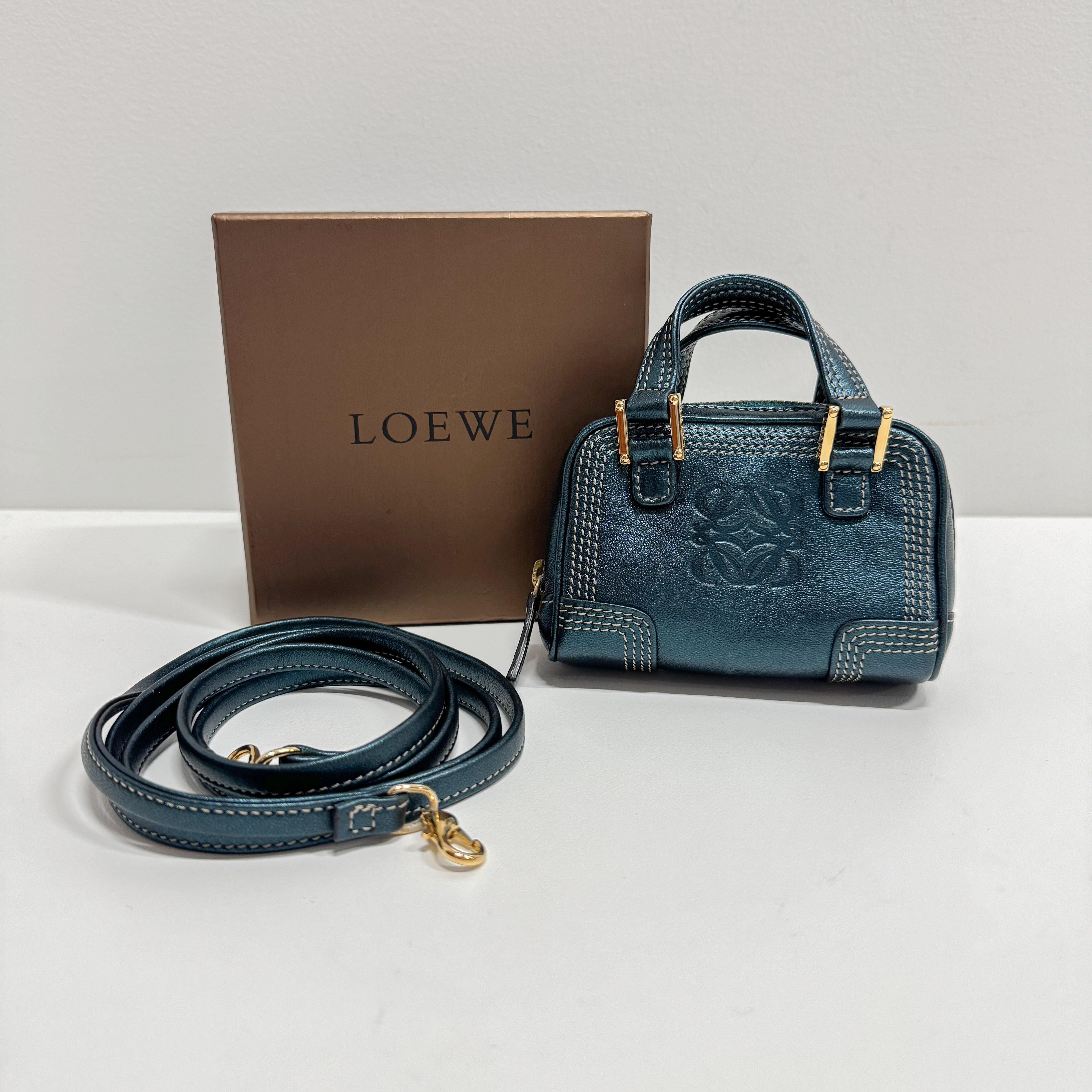 Amazona Micro Mini Blue Leather Two Way Bag