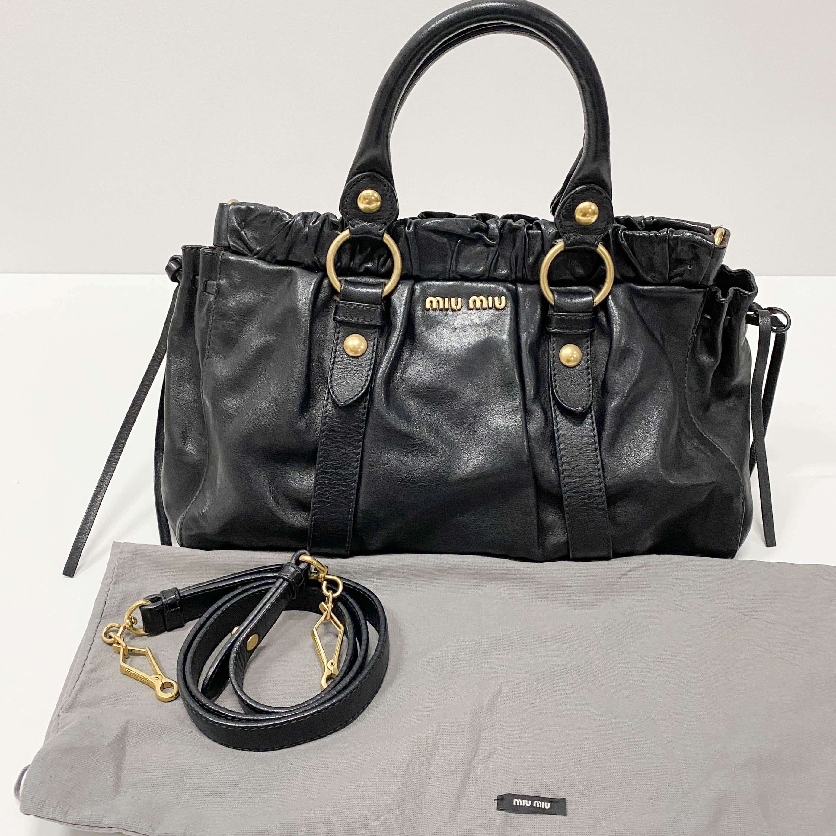 Vitello Black Calfskin Leather Two Way Bag