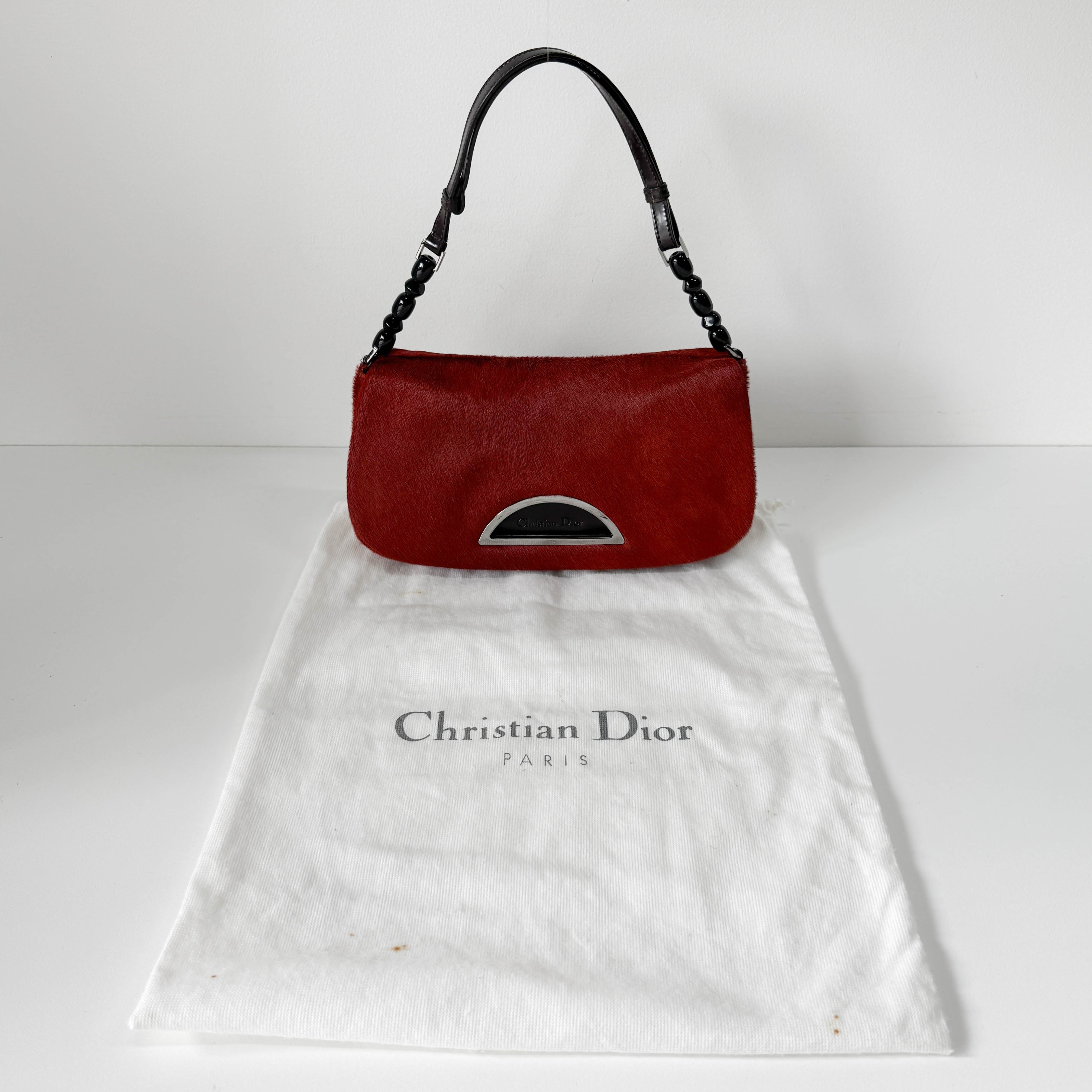 Malice Pearl Red Pony Hair Shoulder Bag