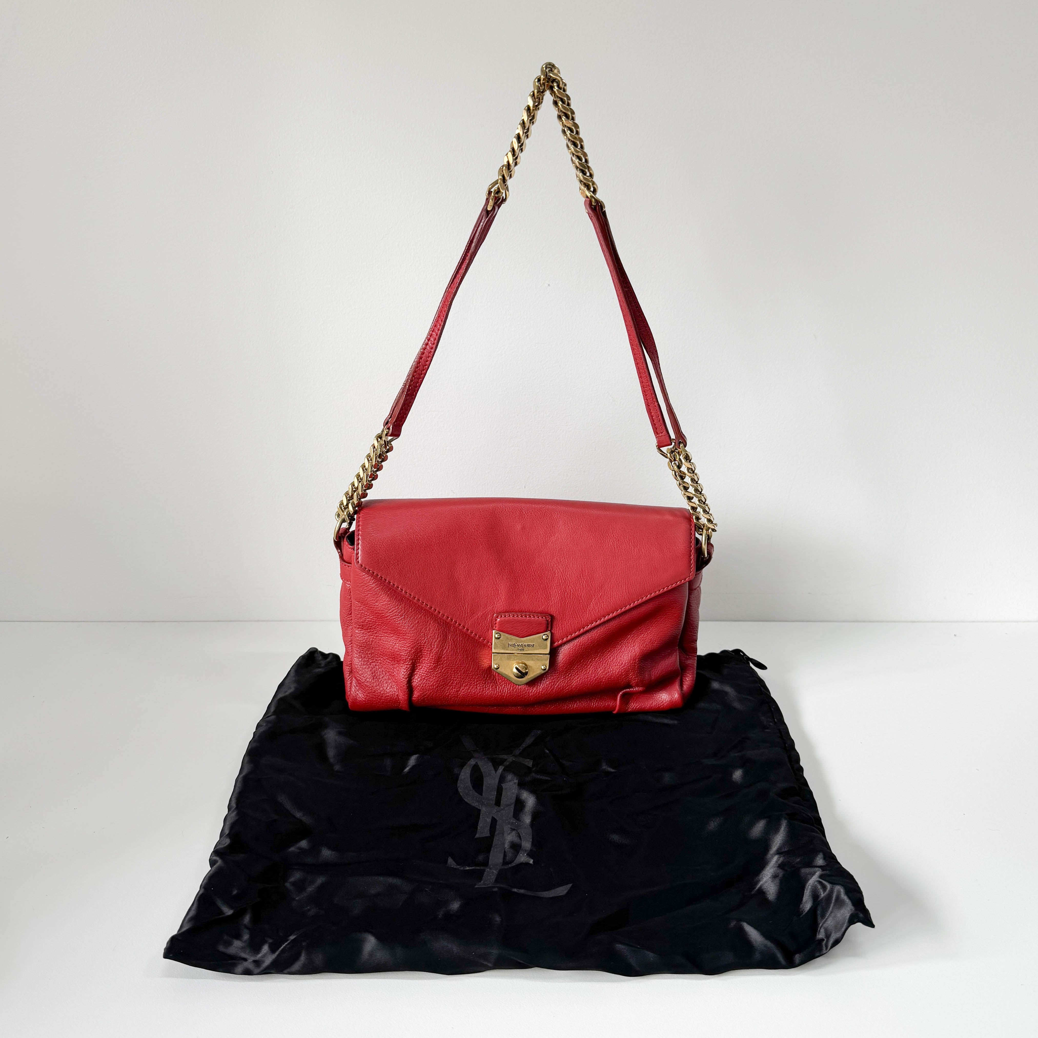 Dandy Red Leather Chain Strap Shoulder Bag