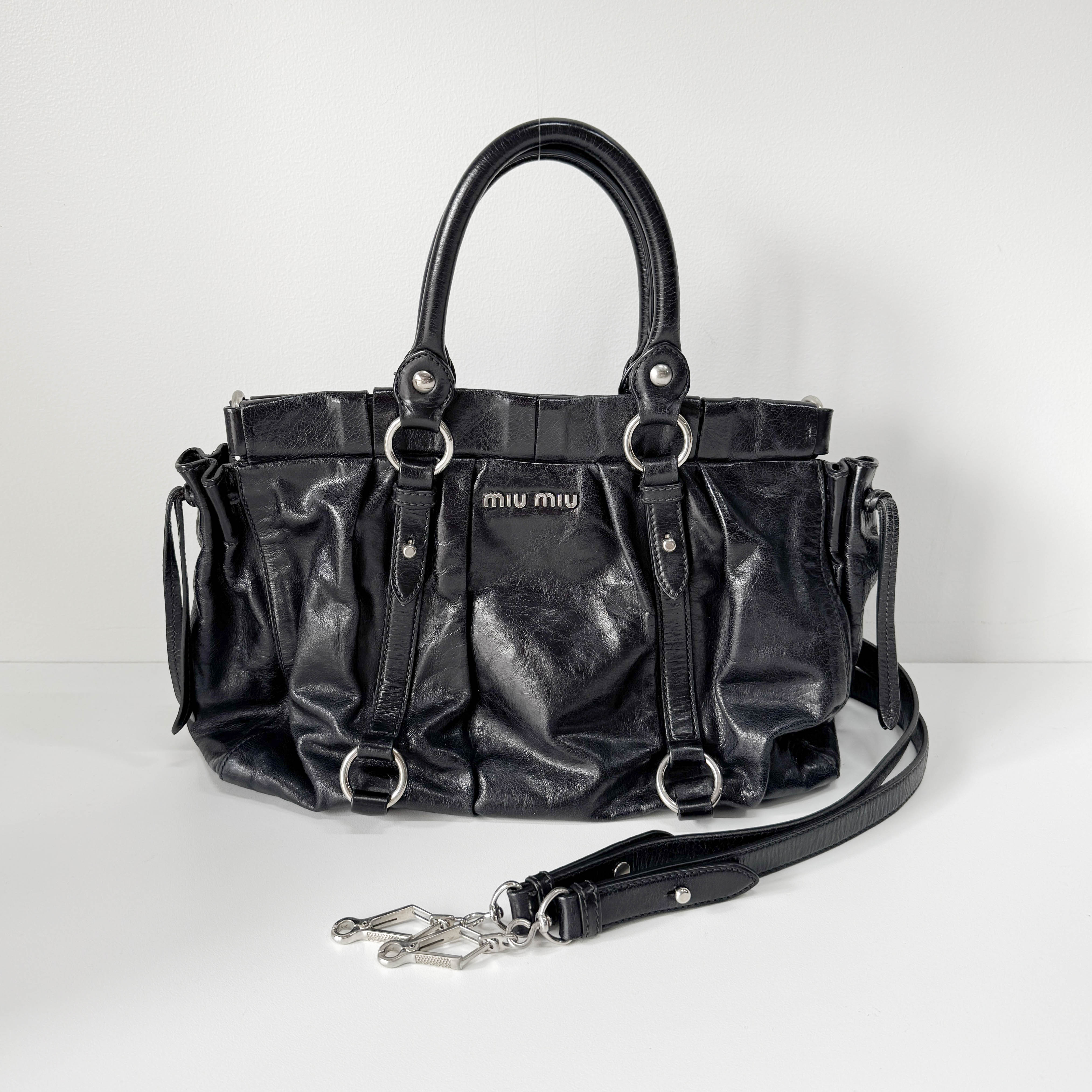 Vitello Black Leather Two Way Bag