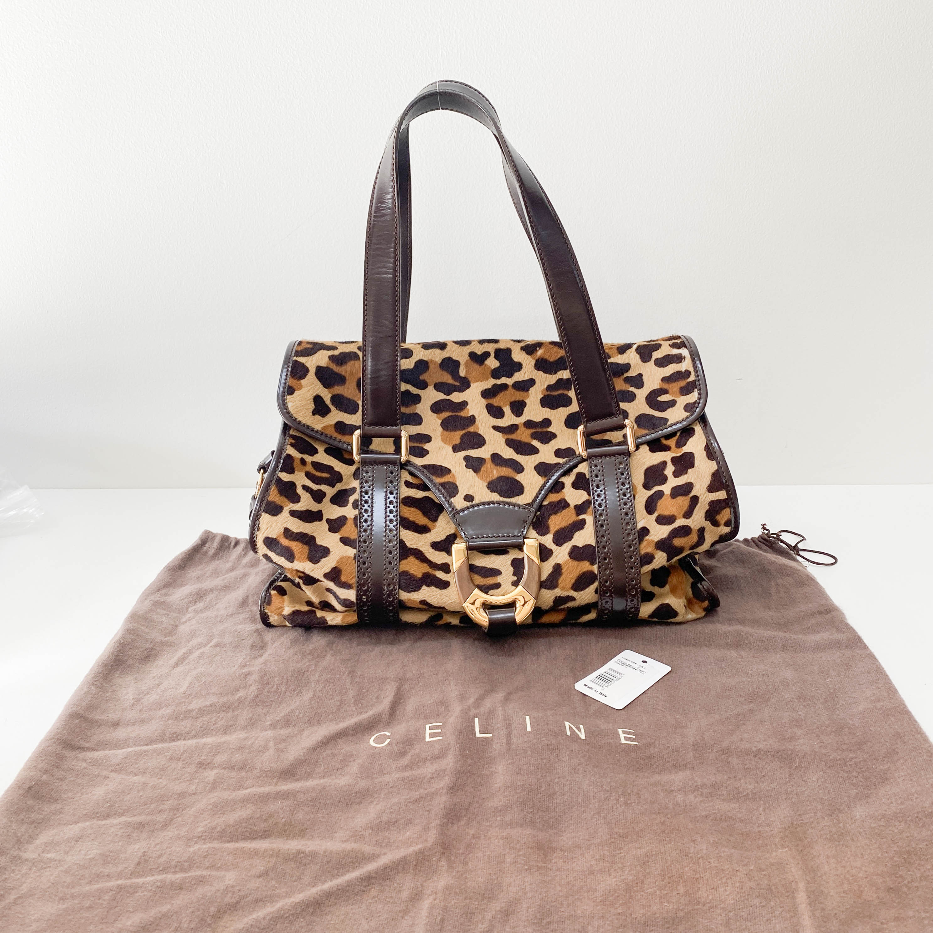 Leopard Print Brown Pony Hair Shoulder Bag