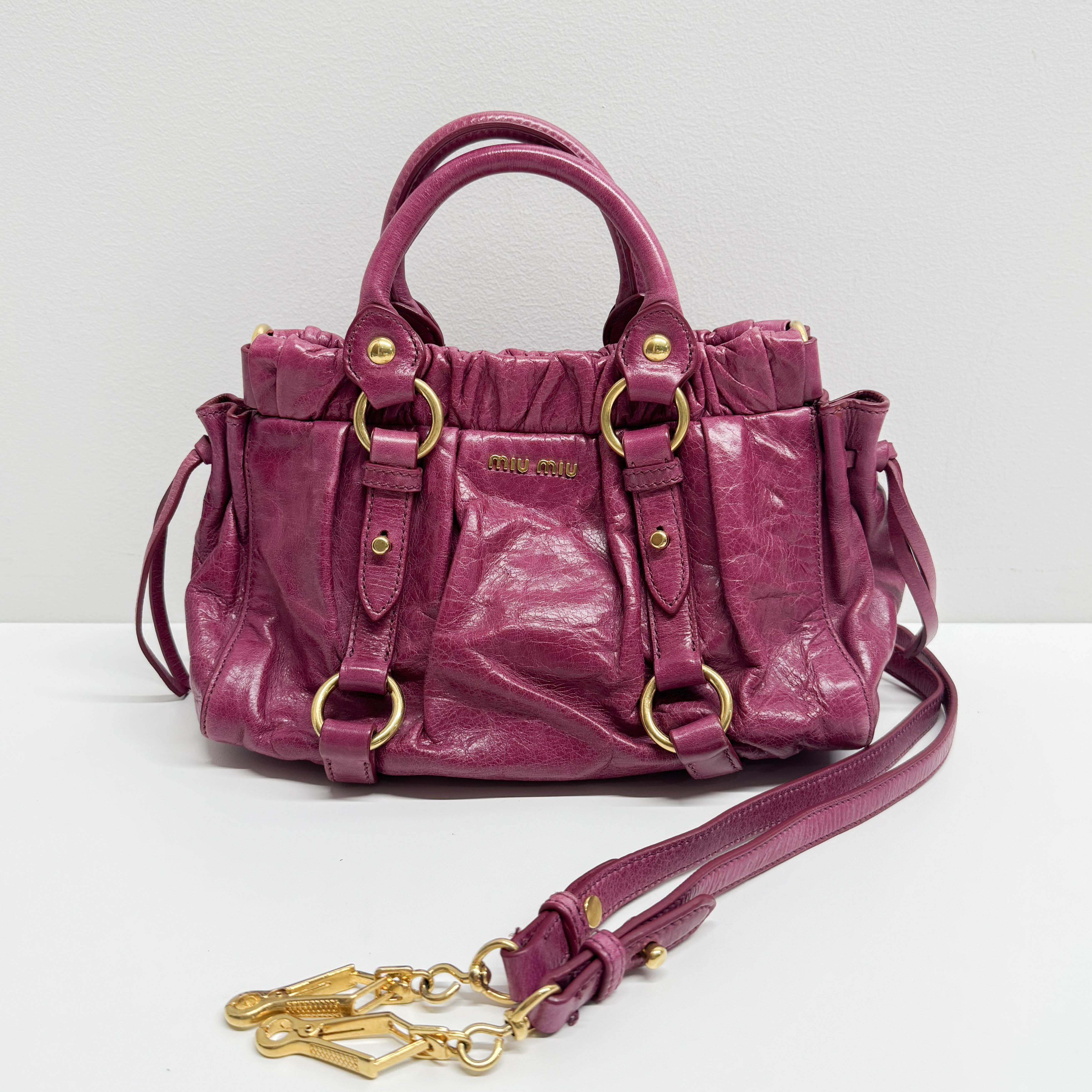 Mini Vitello Bauletto Pink Leather Two Way Bag