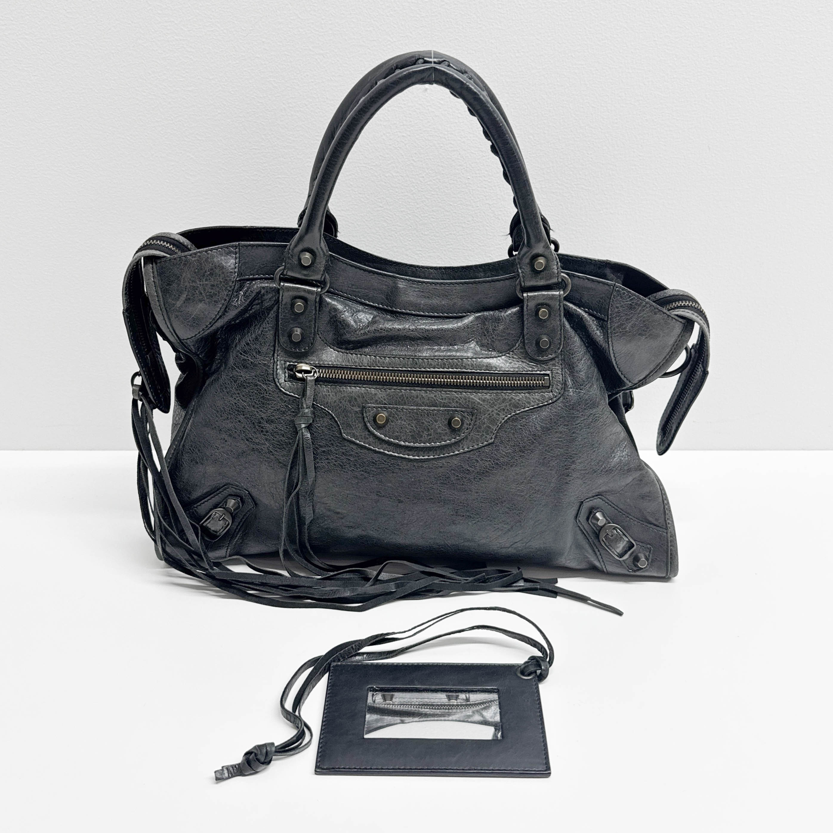 The City Black Calfskin Leather Two Way Bag