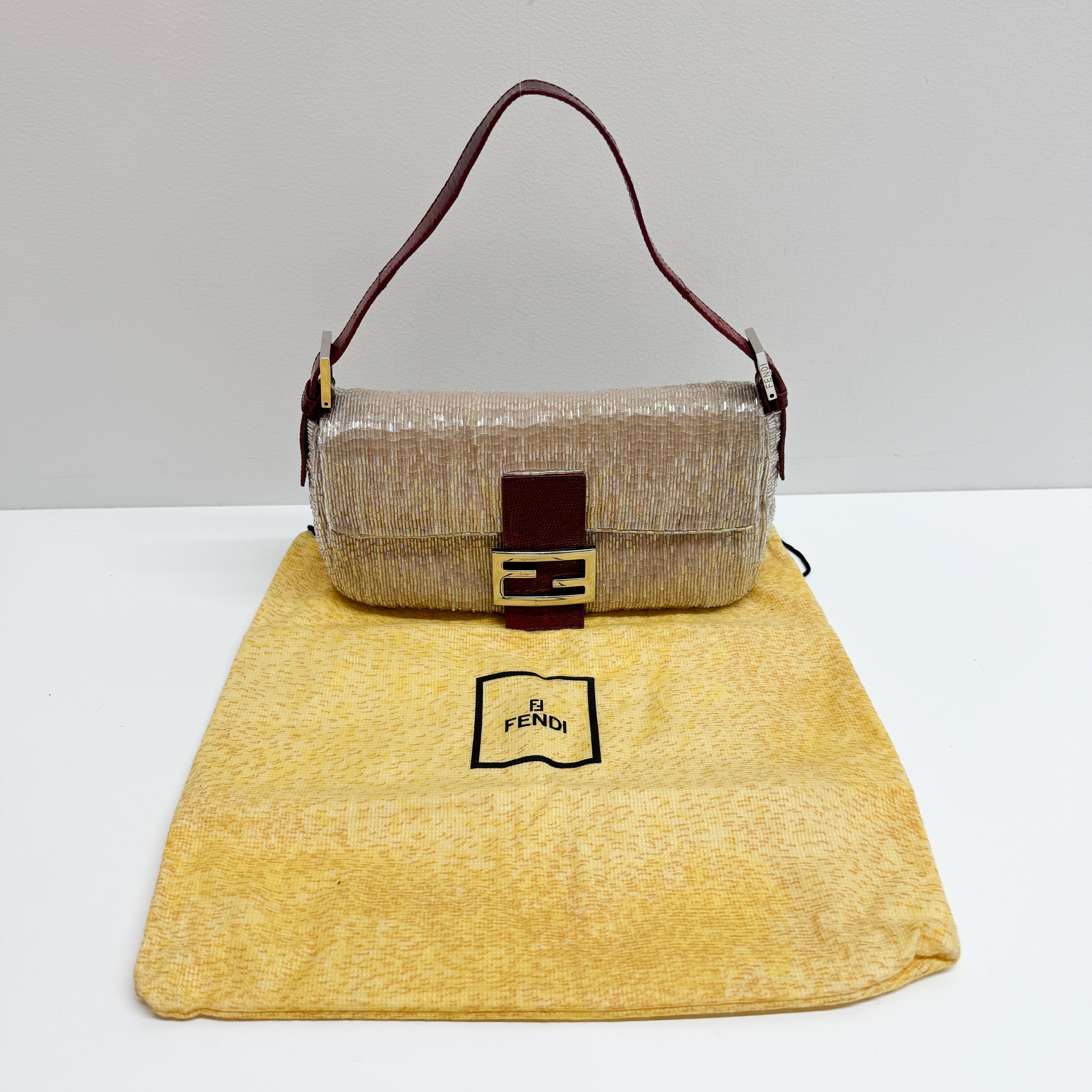 Baguette Neutral Beaded Shoulder Bag