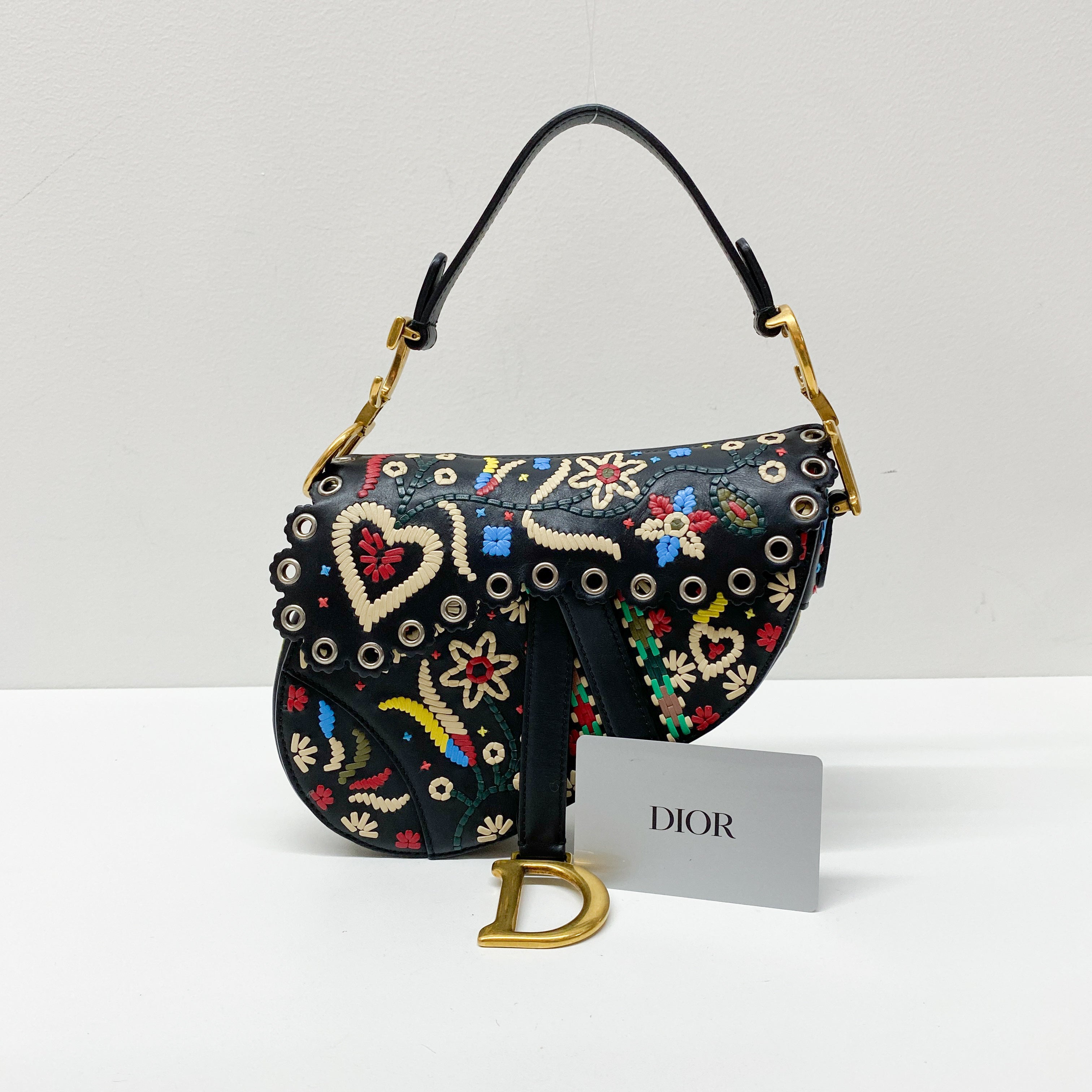 Saddle Multi-color Embroidered Leather Hand Bag