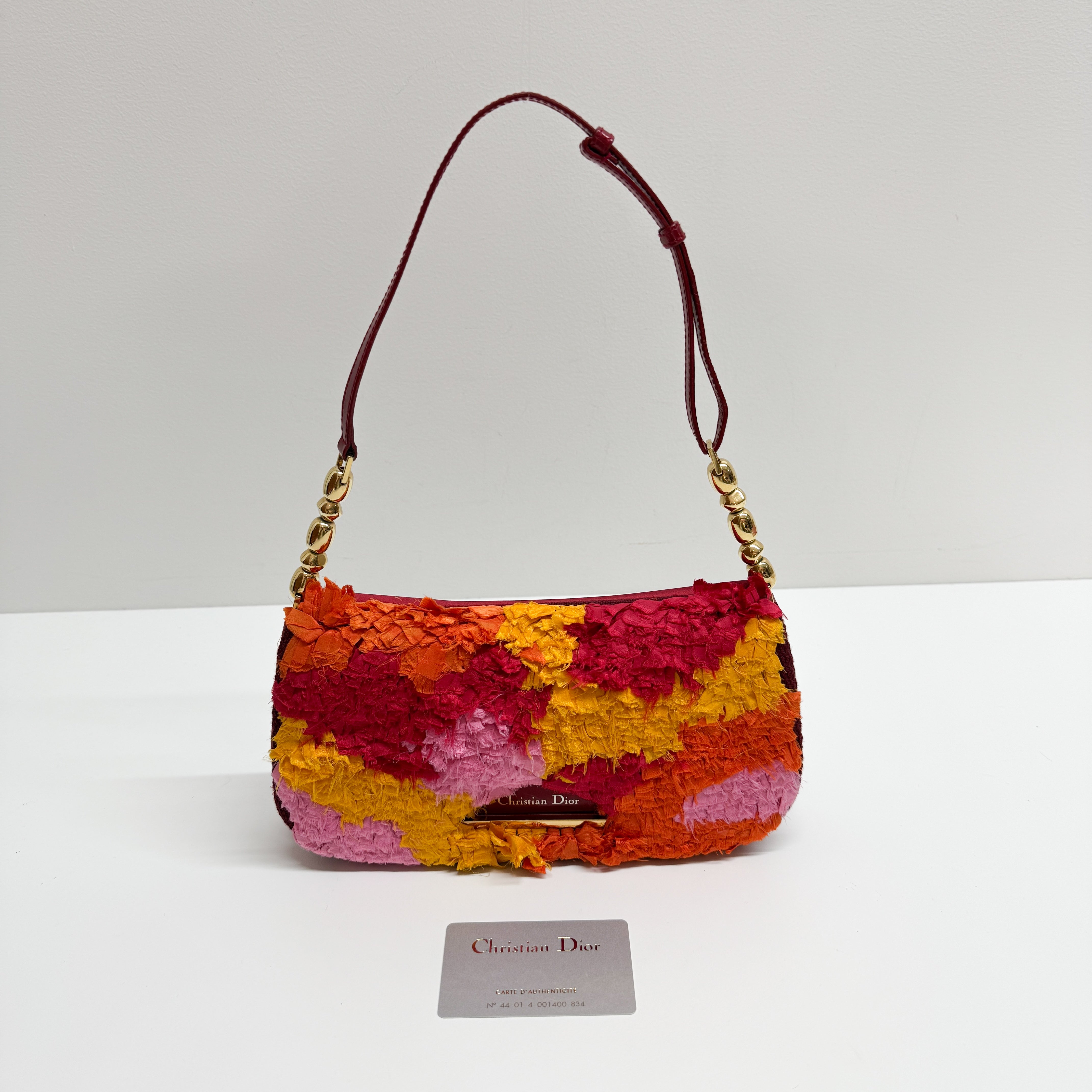 Malice Pearl Chain Silk Burgundy Muliticolor Shoulder Bag