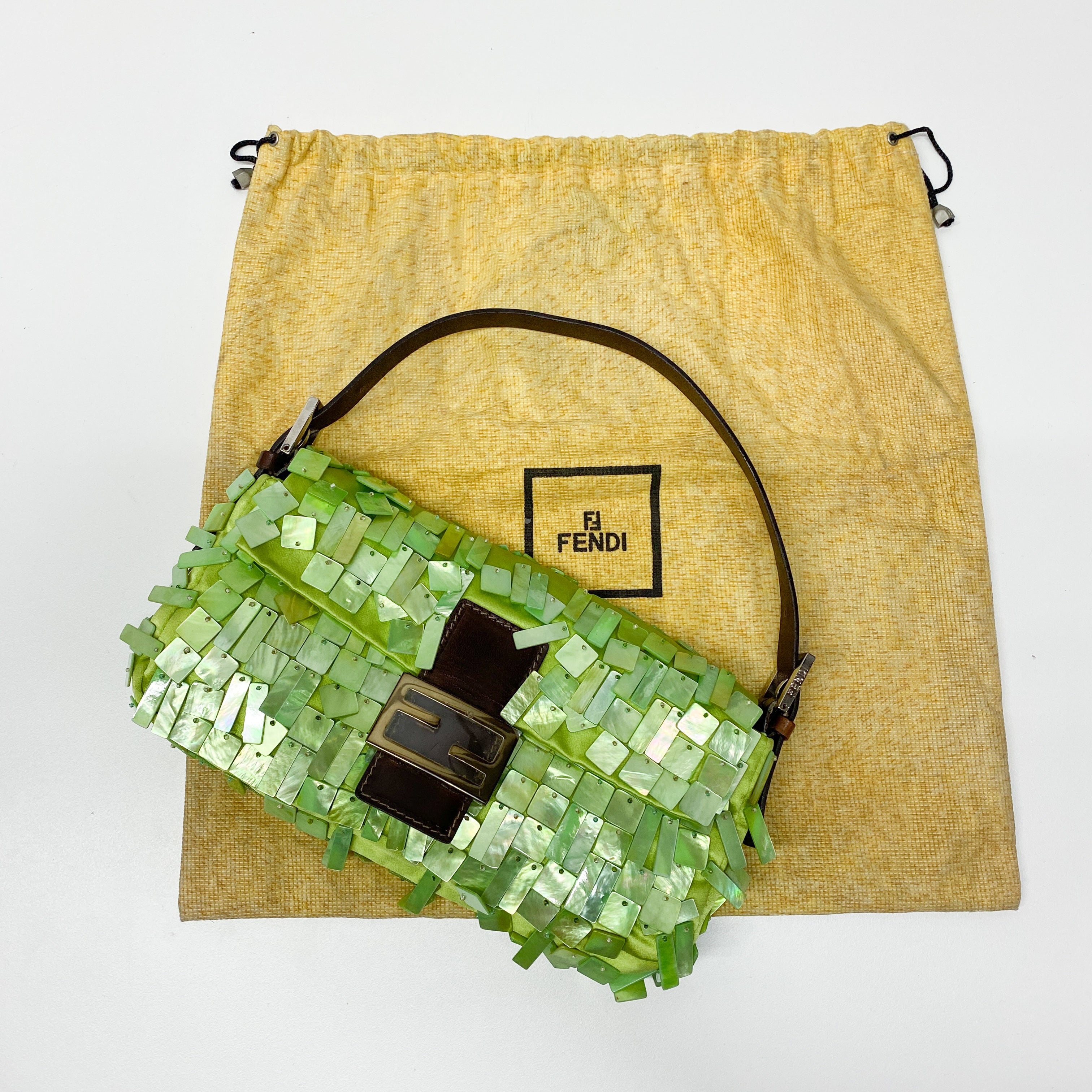 Limited Edition Baguette Mother Of Pearl Green Satin Shoulder Bag
