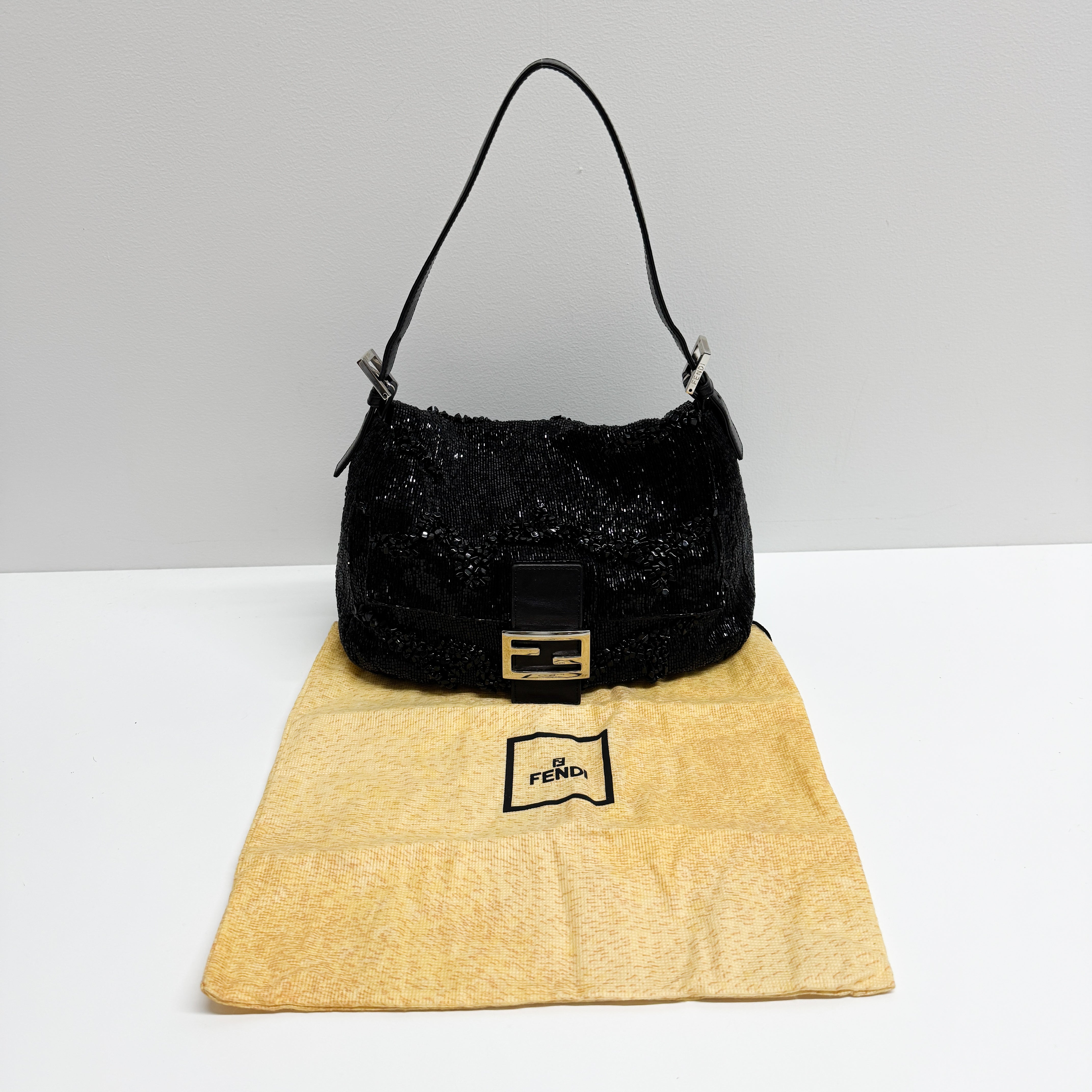 Mamma Baguette Black Beads Shoulder Bag