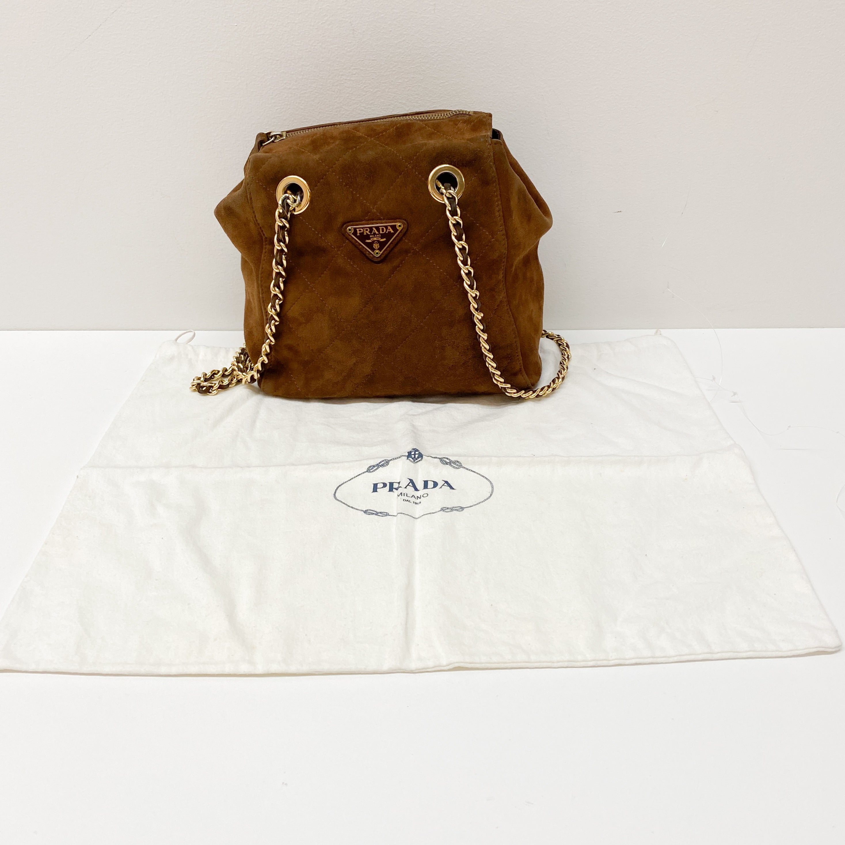 Gold Chain Brown Suede Shoulder Bag
