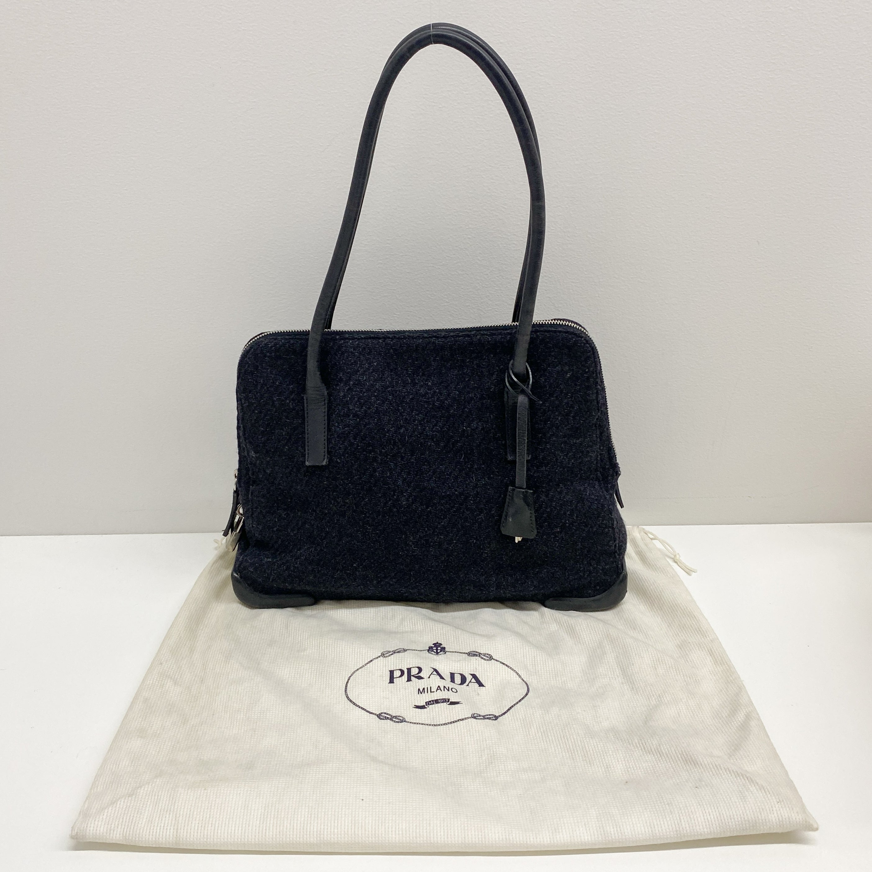 Vintage Black Wool Shoulder Bag