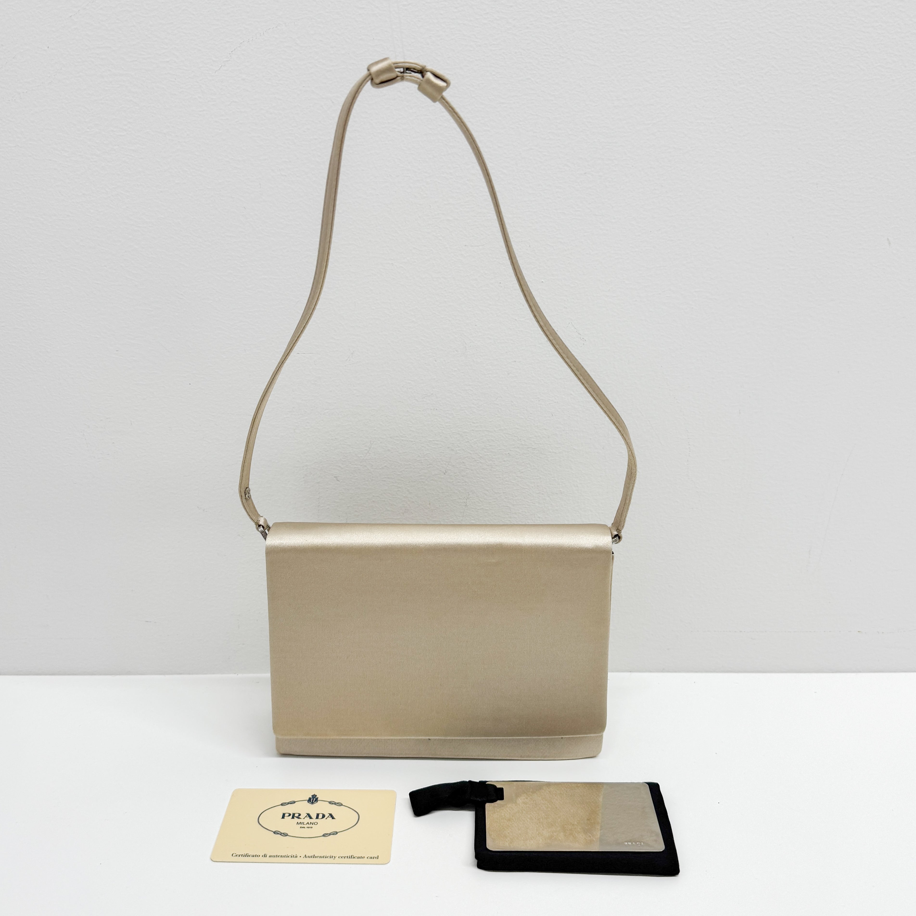 Beige Silk Satin Shoulder Bag