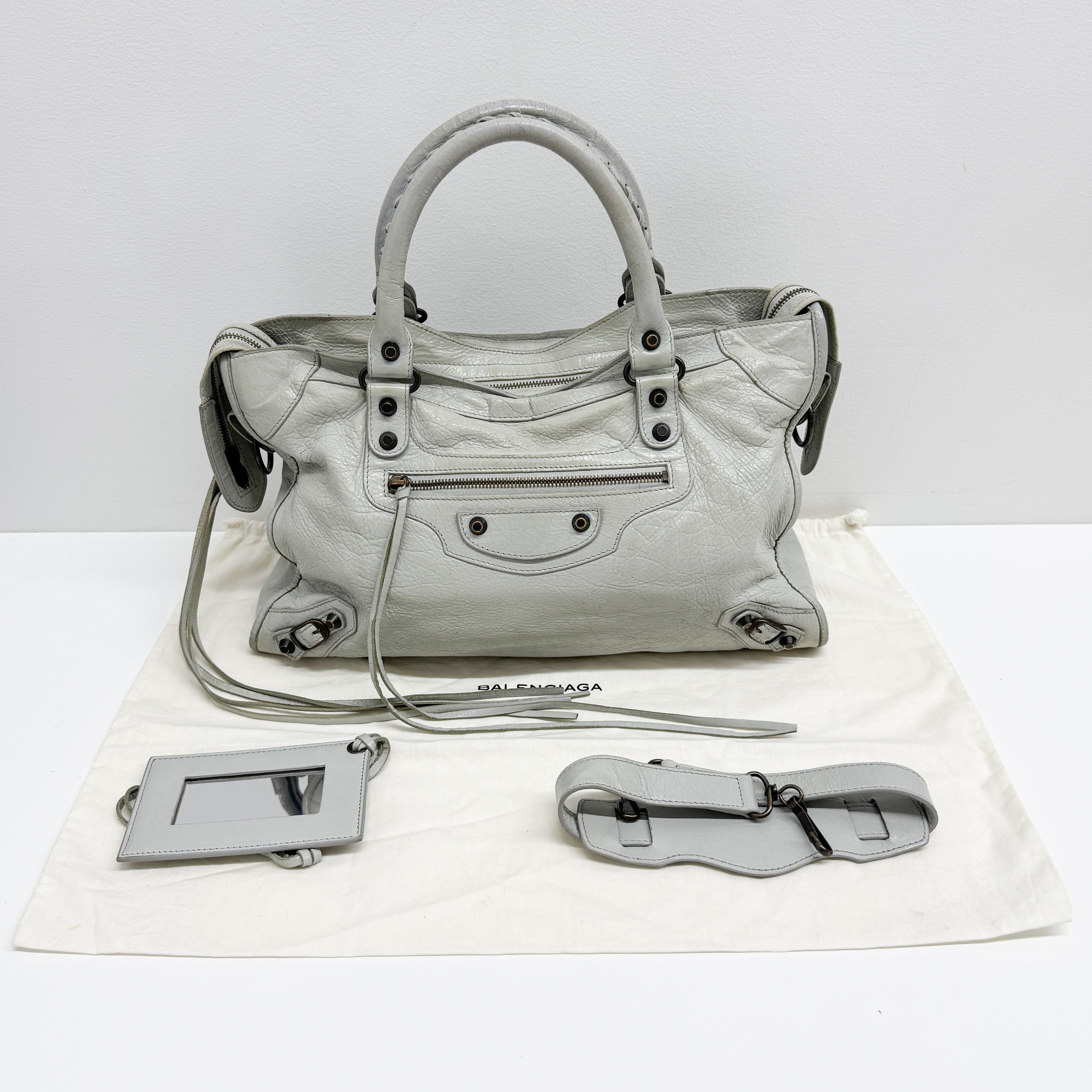 The City Grey Calfskin Leather Two Way Bag