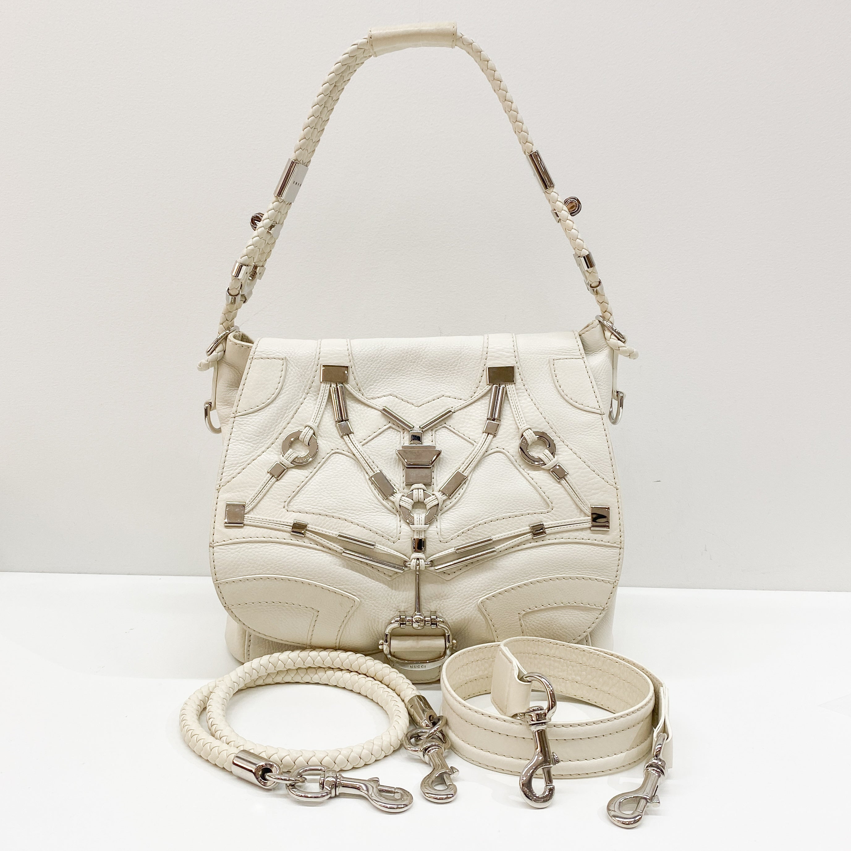 Vintage White Leather Shoulder Bag