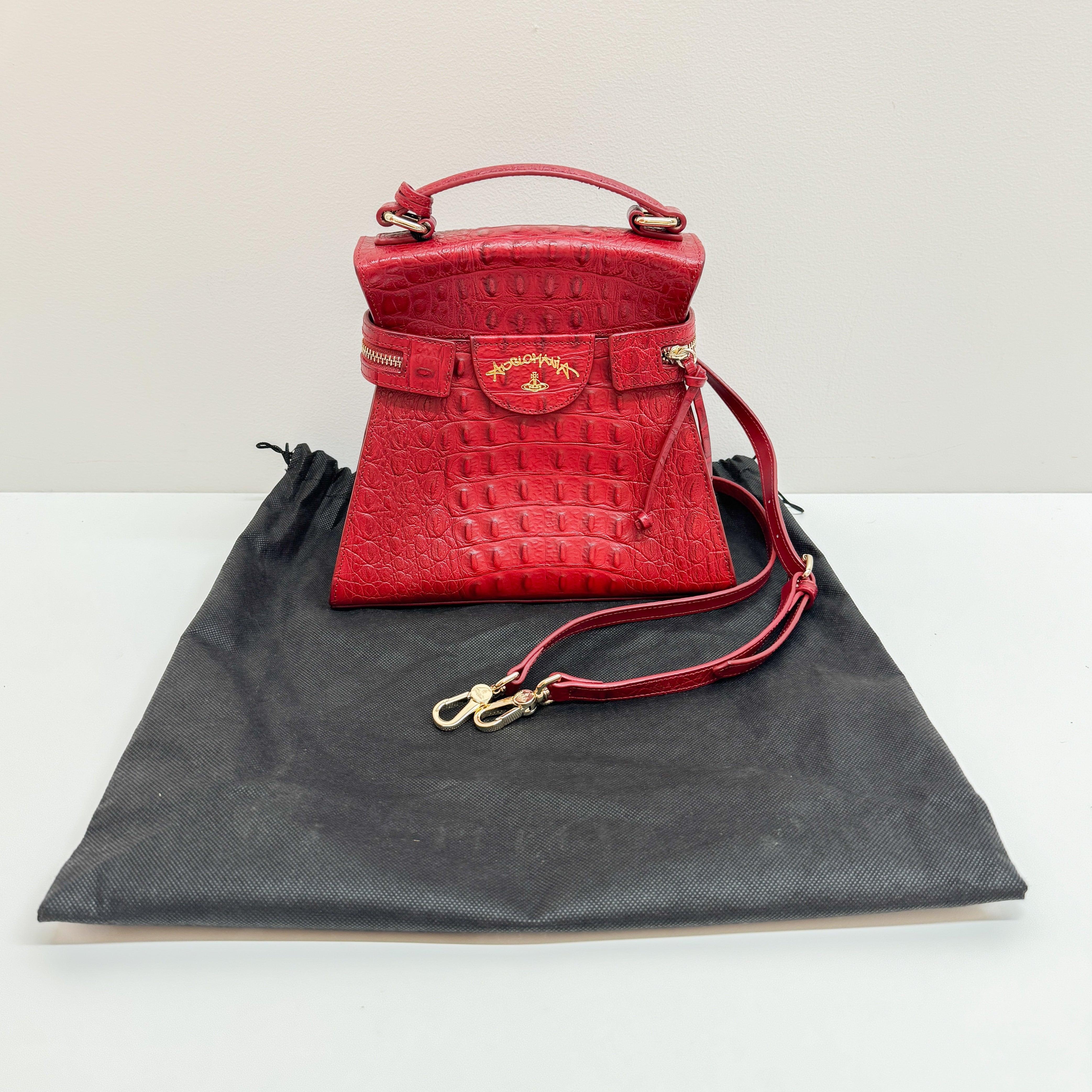 Red Crocodile Embossed Hand Bag