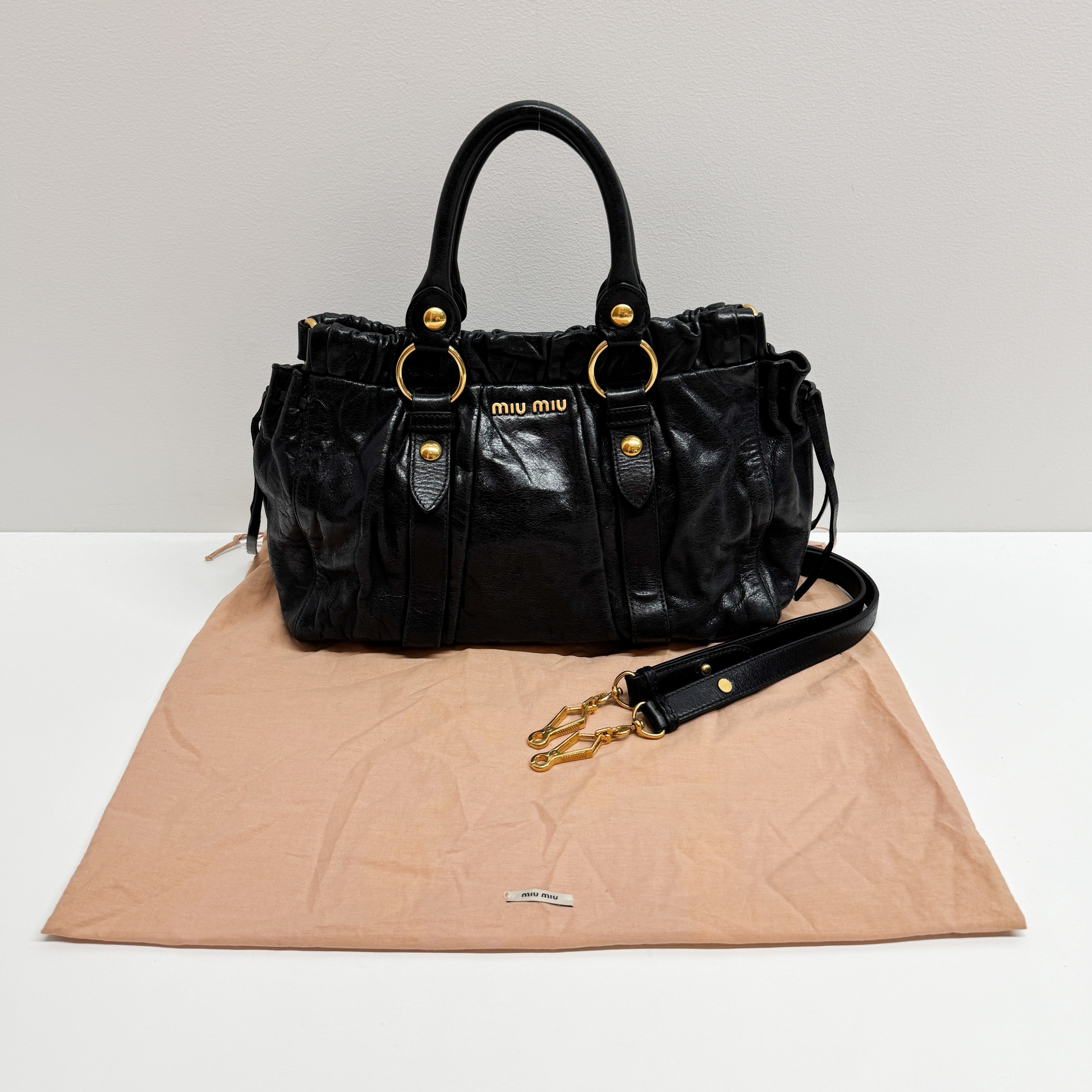 Vitello Bauletto Black Calfskin Leather Two Way Bag