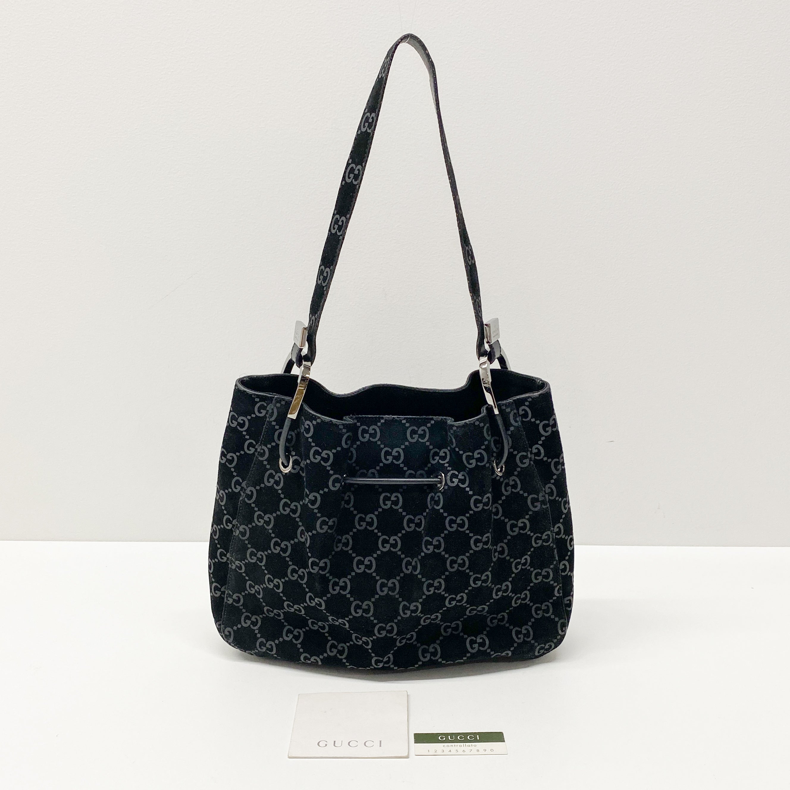 GG Black Suede Bucket Shoulder Bag