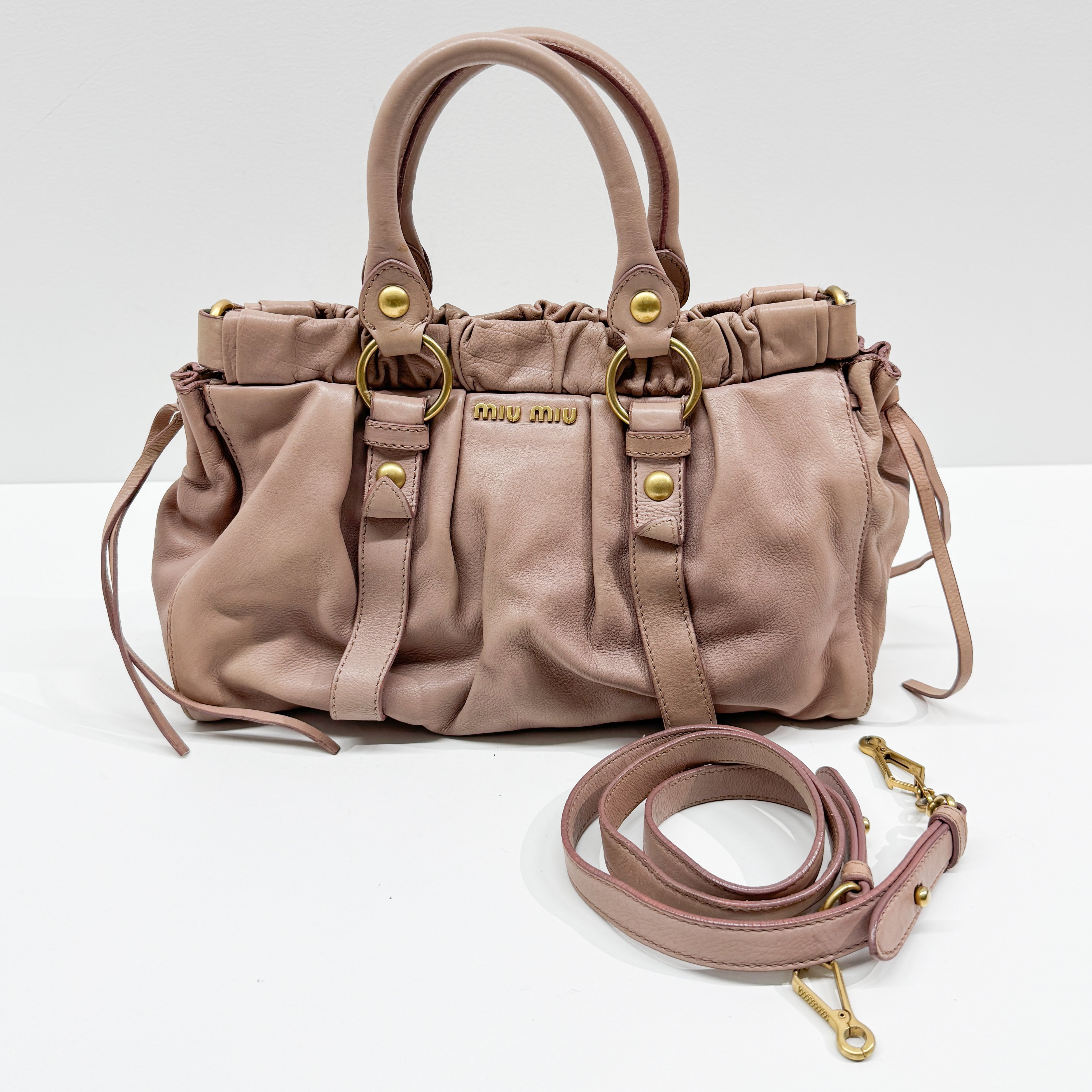 Vitello Pink Leather Two Way Bag