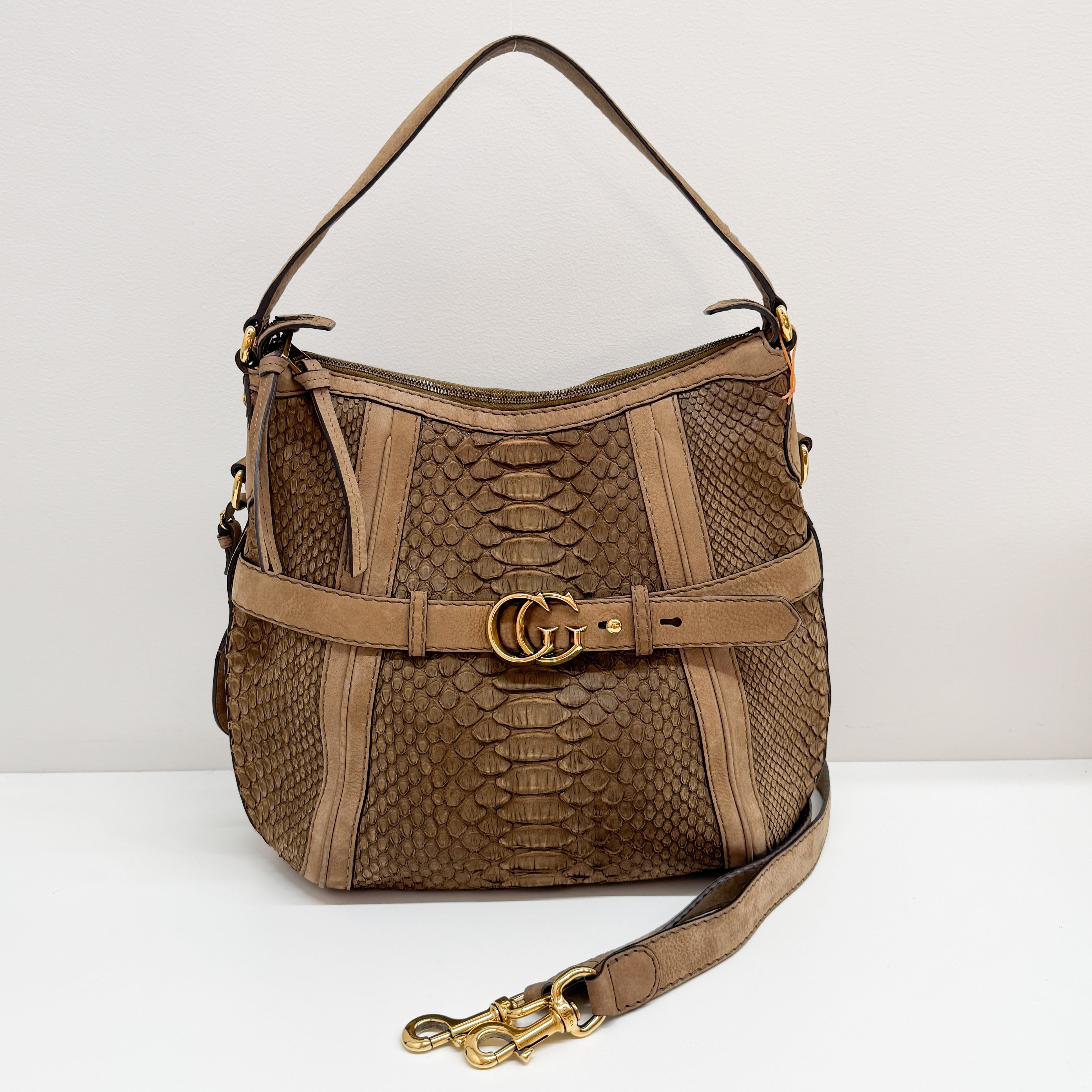 Wave Brown Python Embossed Leather Shoulder Bag