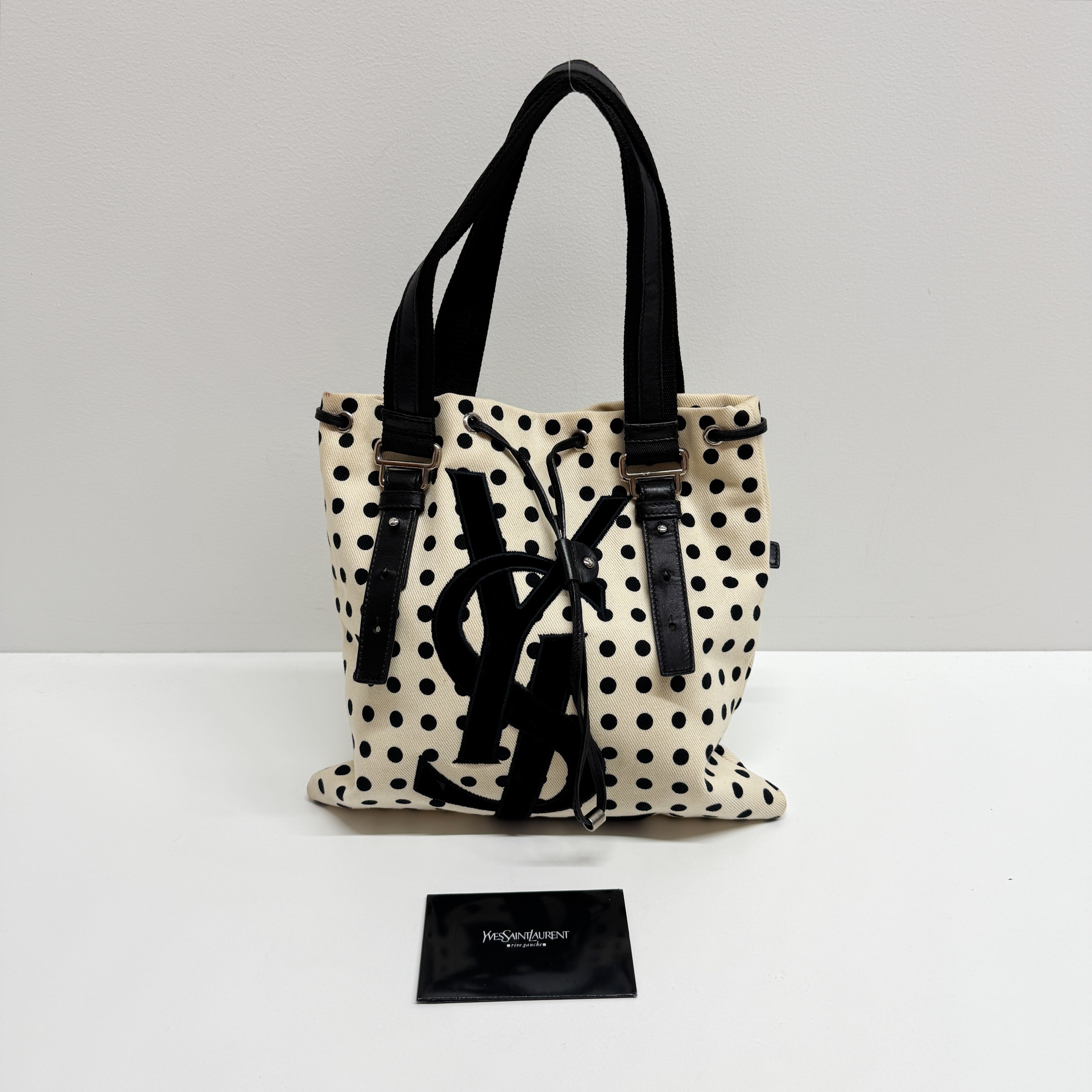 Blue Dotted White Cotton Tote Bag