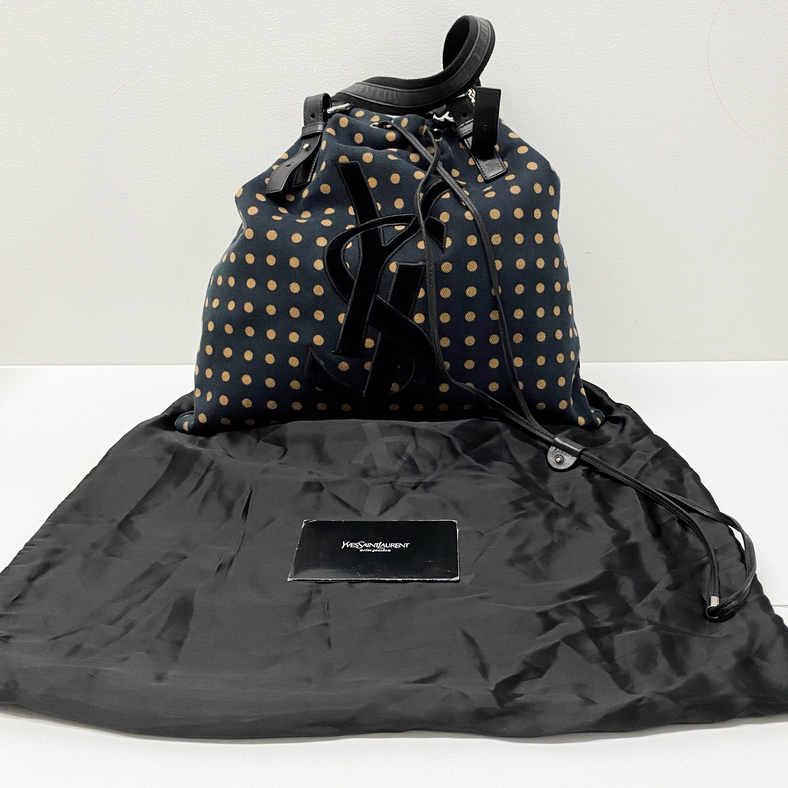 Yellow Dotted Canvas Blue Tote Bag