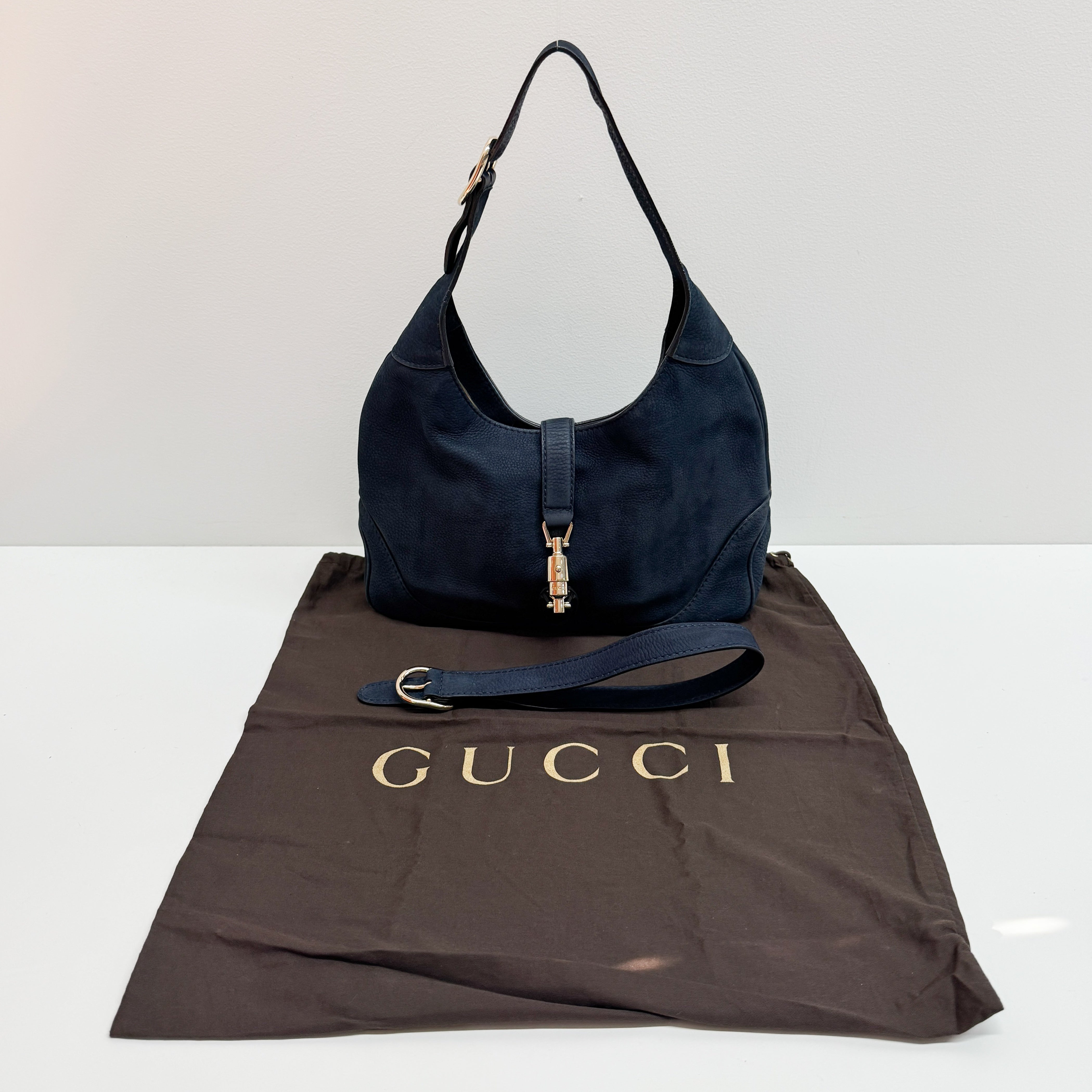 Jackie Dark Blue Suede Shoulder Bag