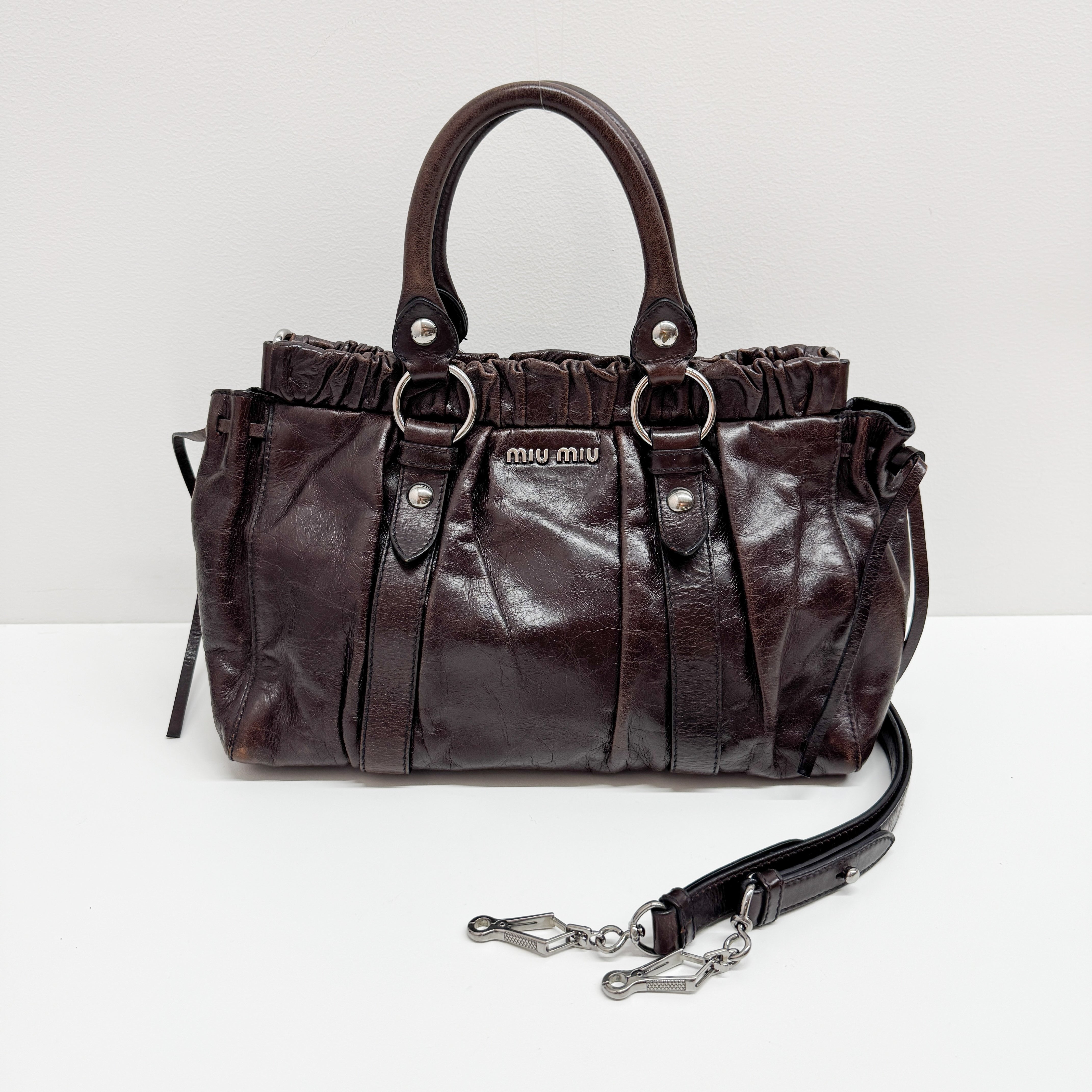 Vitello Brown Calfskin Leather Two Way Bag