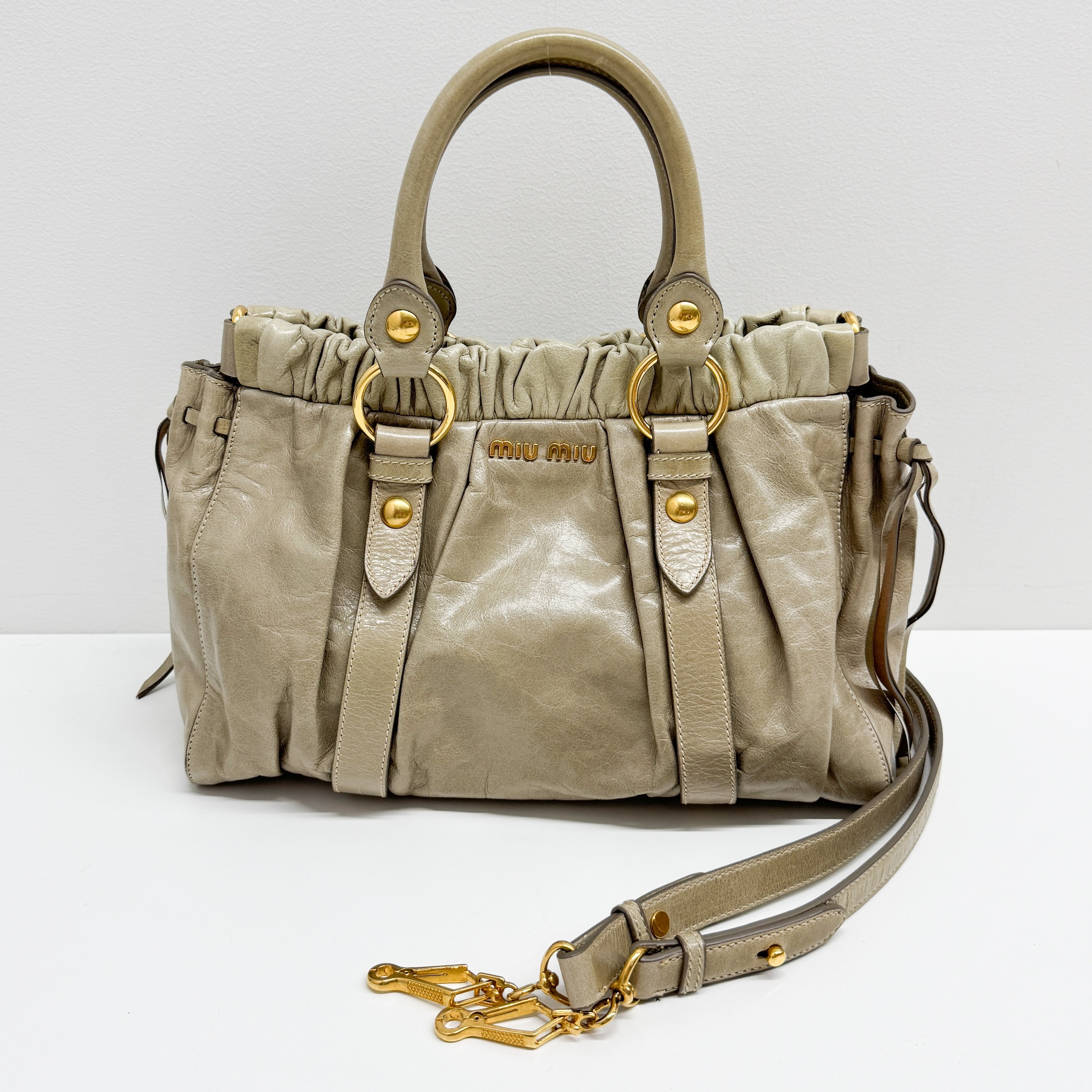 Vitello Bauletto Green Calfskin Leather Two Way Bag