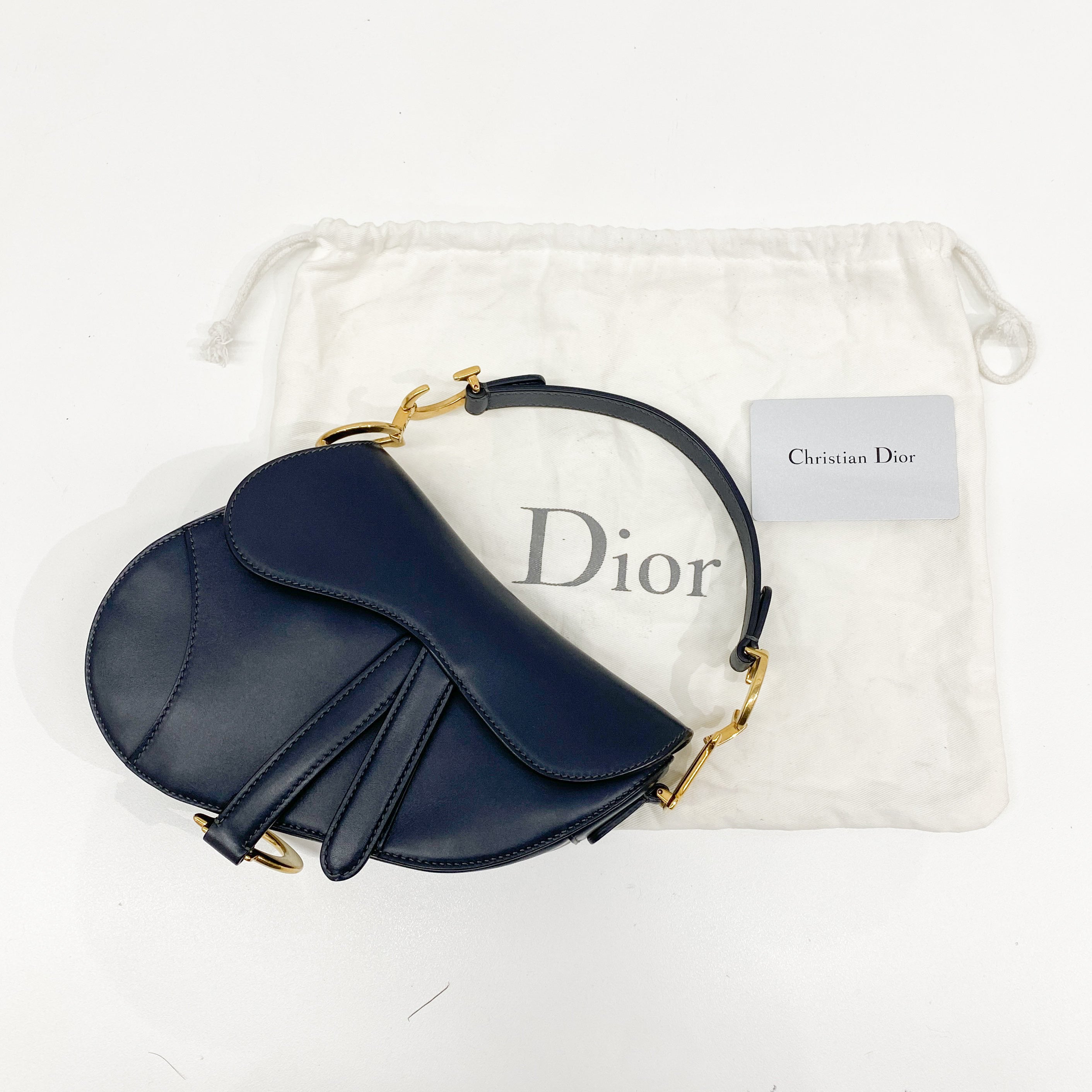 Navy Leather Saddle Bag