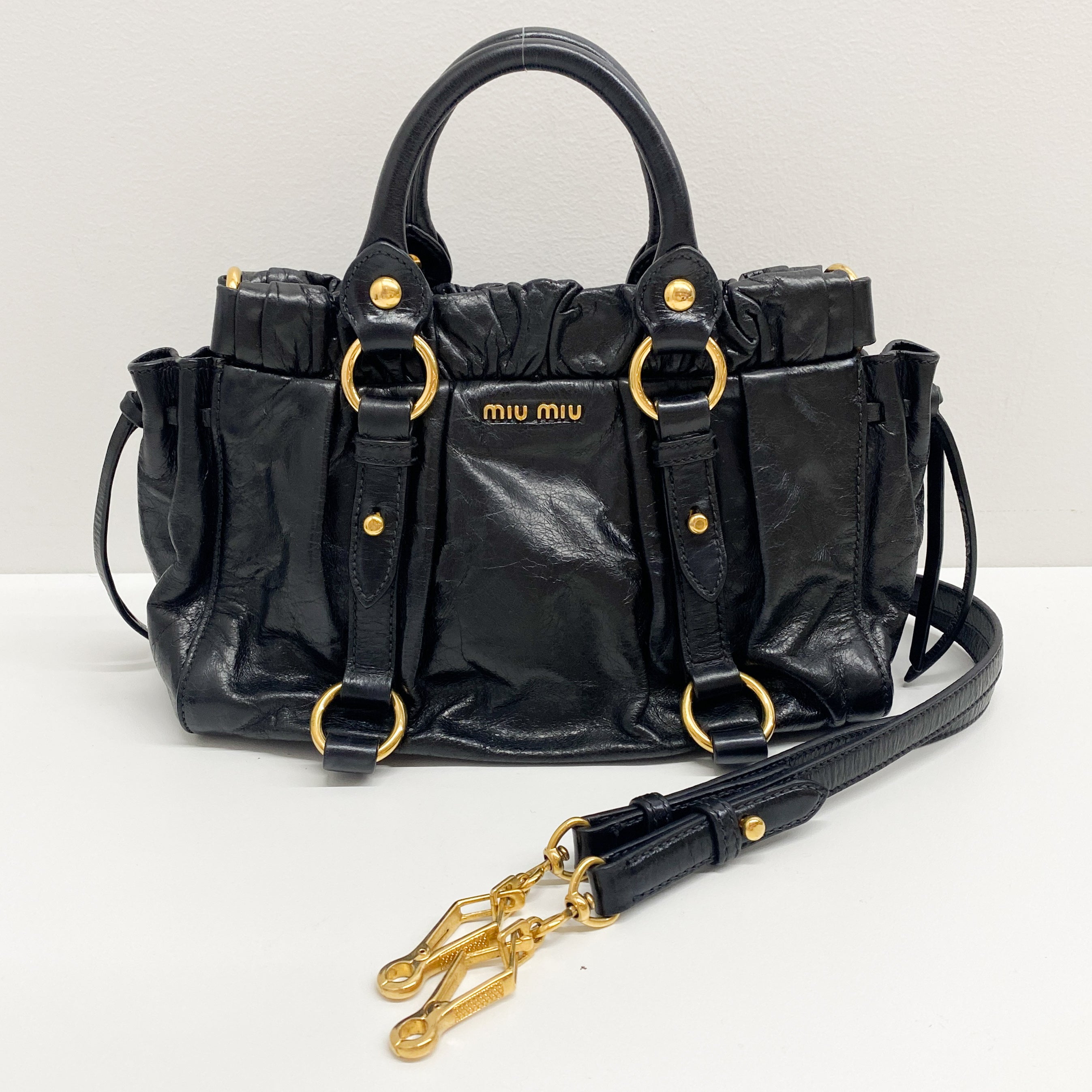 Mini Vitello Black Calfskin Leather Two Way Bag