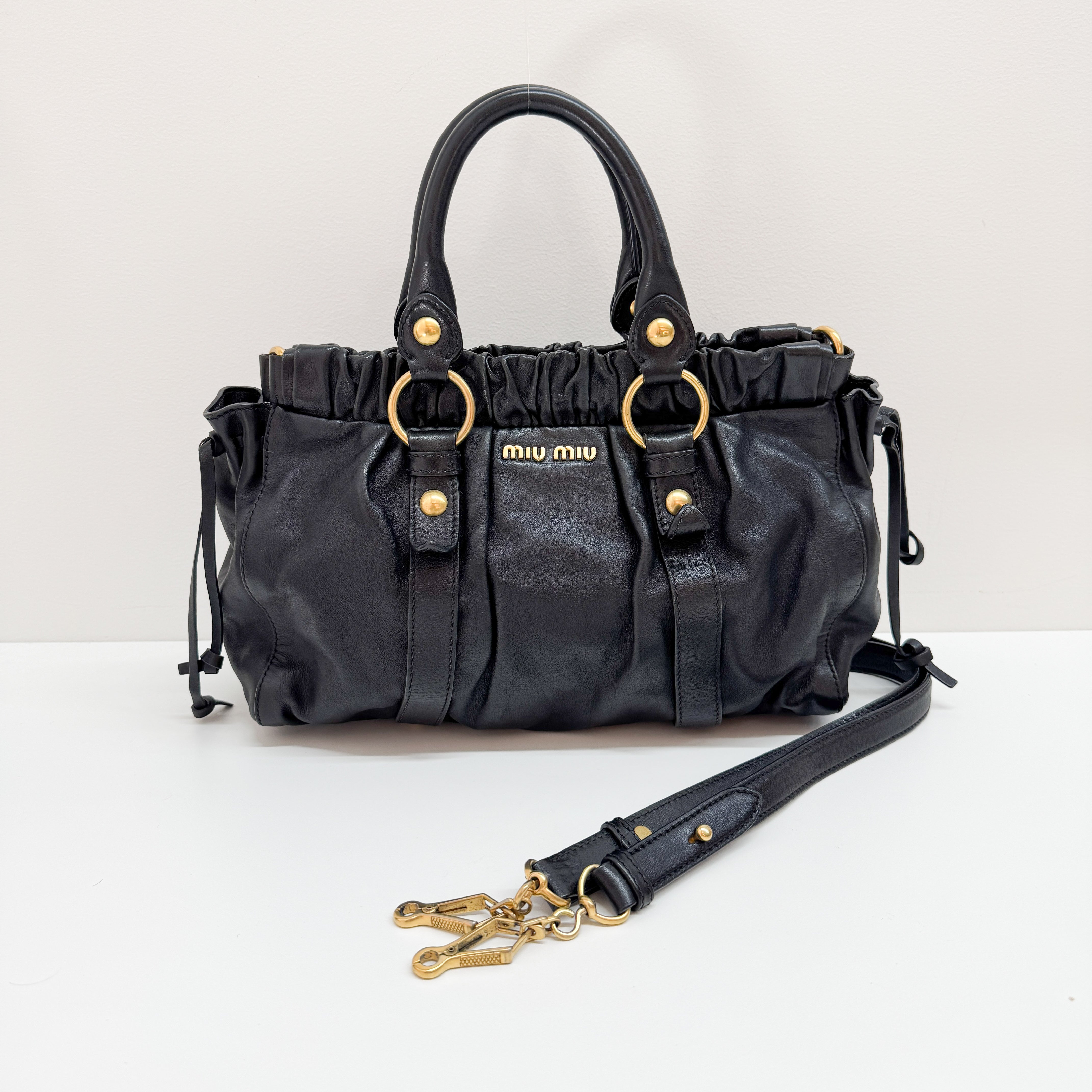 Vitello Black Calfskin Leather Two Way Bag